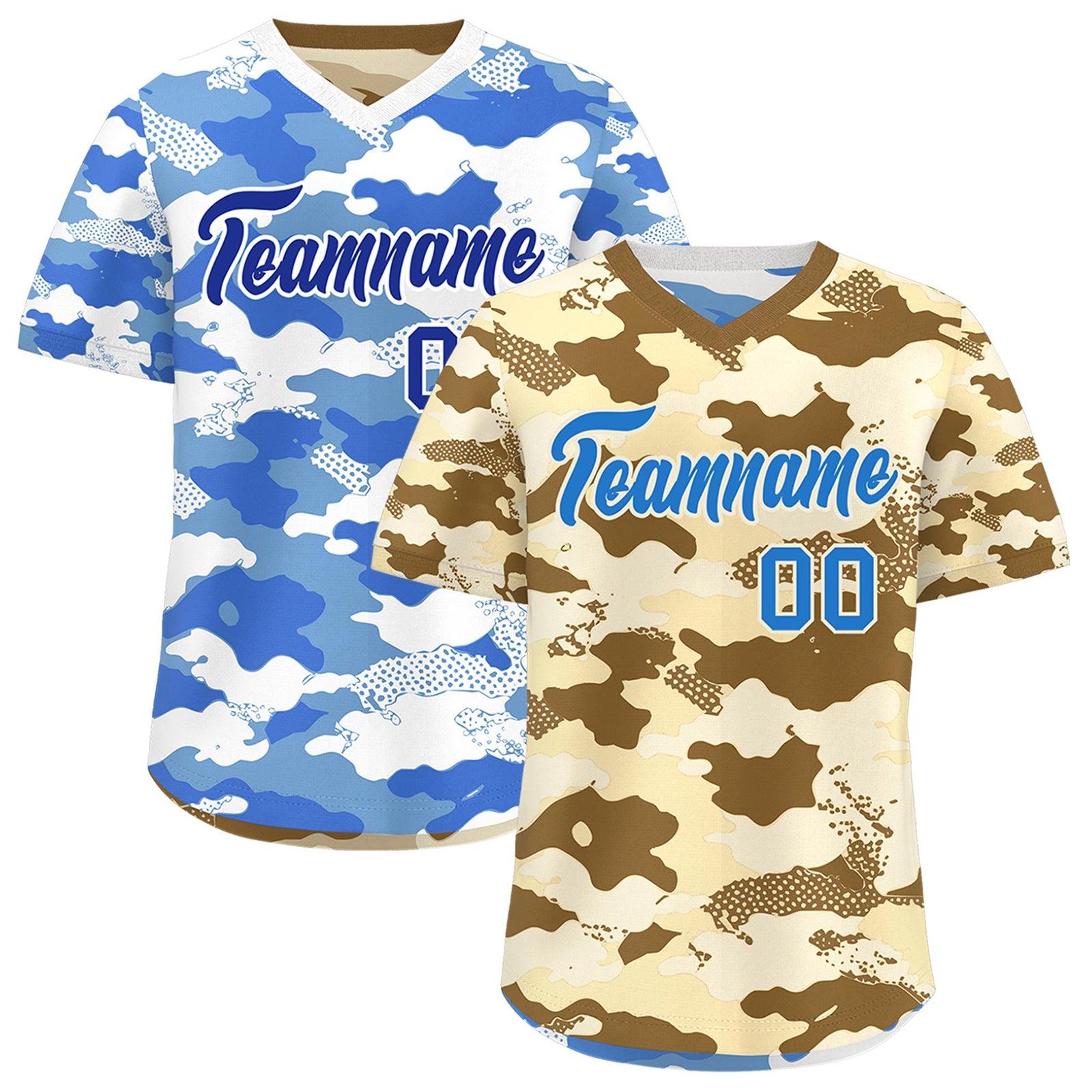 Custom Camel Cream Powder Blue Reversible Camo Lightweight Baseball Jersey| KXKSHOP