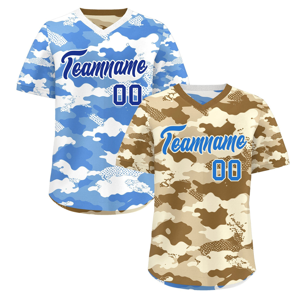 Custom Camel Cream Powder Blue Reversible Camo Lightweight Baseball Jersey| KXKSHOP