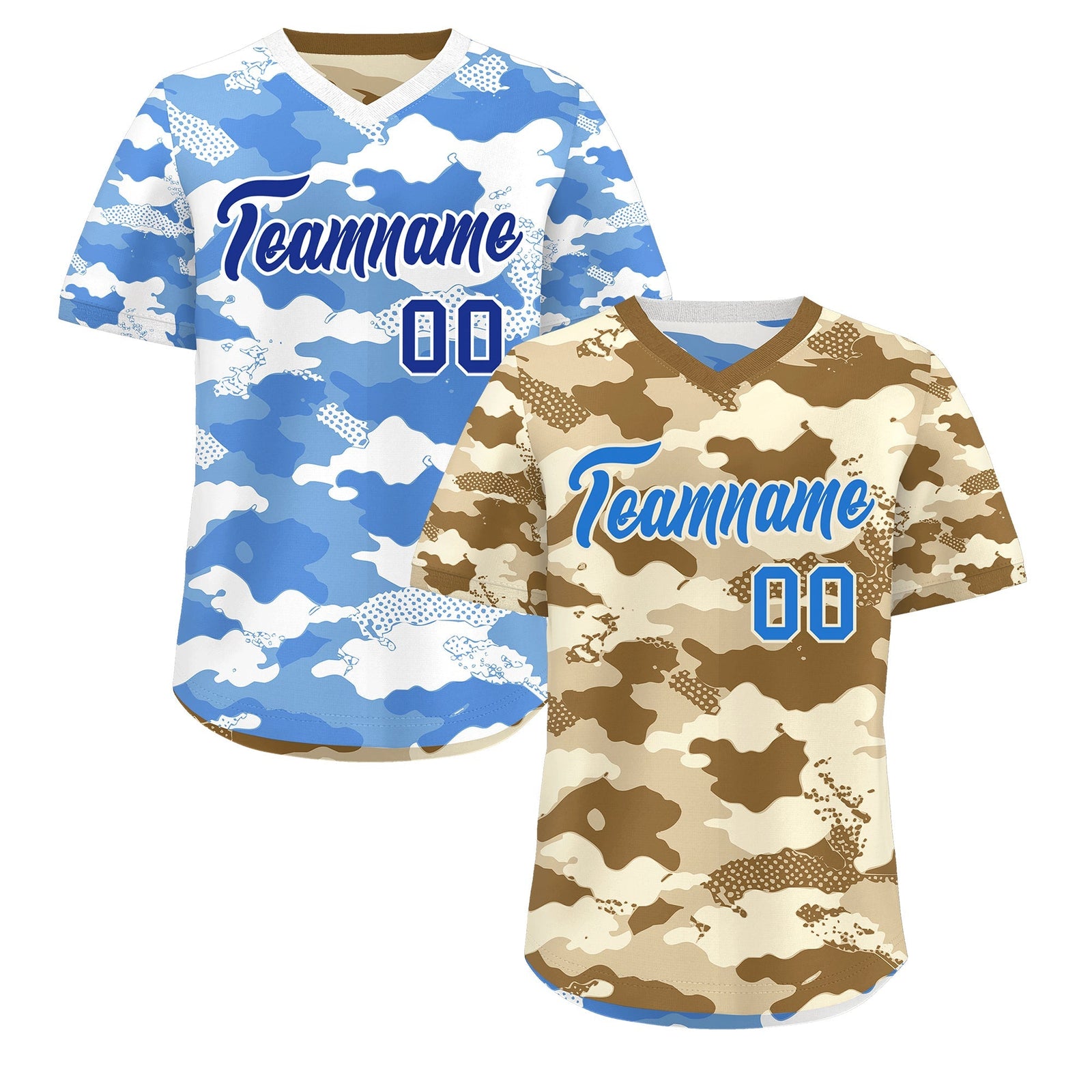 Custom Camel Cream Powder Blue Reversible Camo Lightweight Baseball Jersey| KXKSHOP