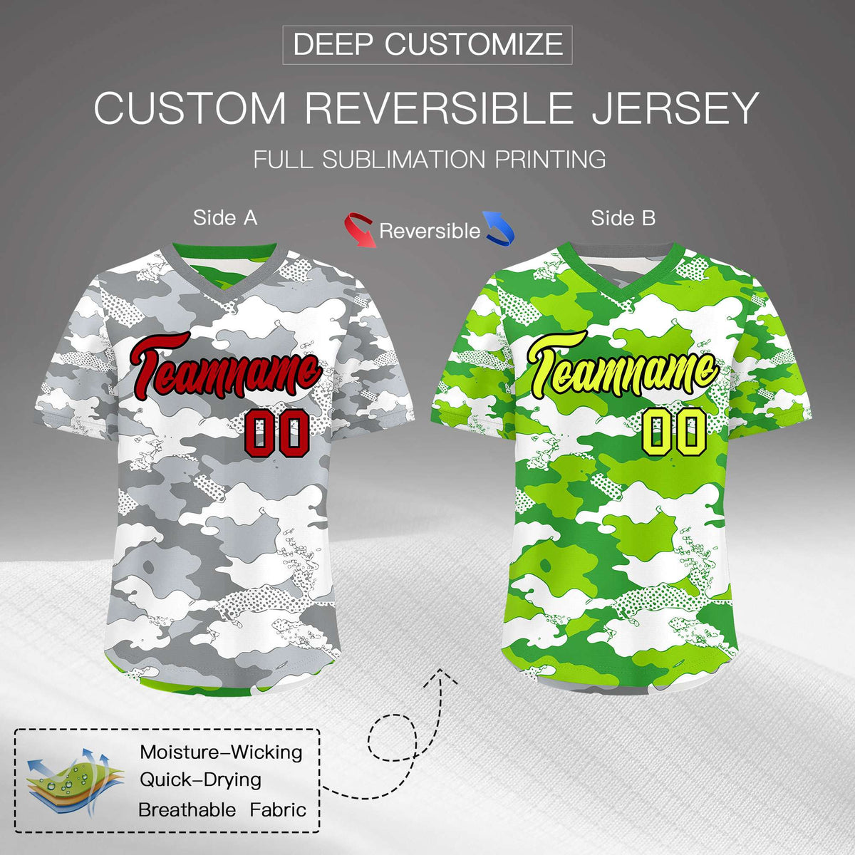 Custom Silver Light Green Reversible Camo Lightweight Baseball Jersey| KXKSHOP