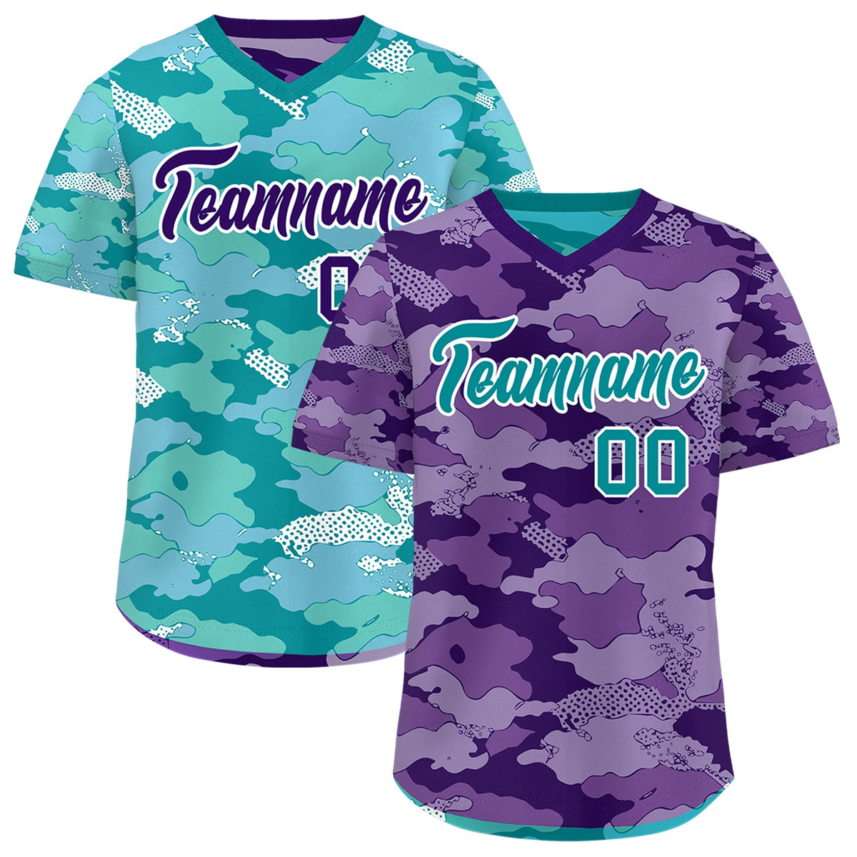 Custom Purple Light Purple Bright Green Reversible Camo Lightweight Baseball Jersey| KXKSHOP