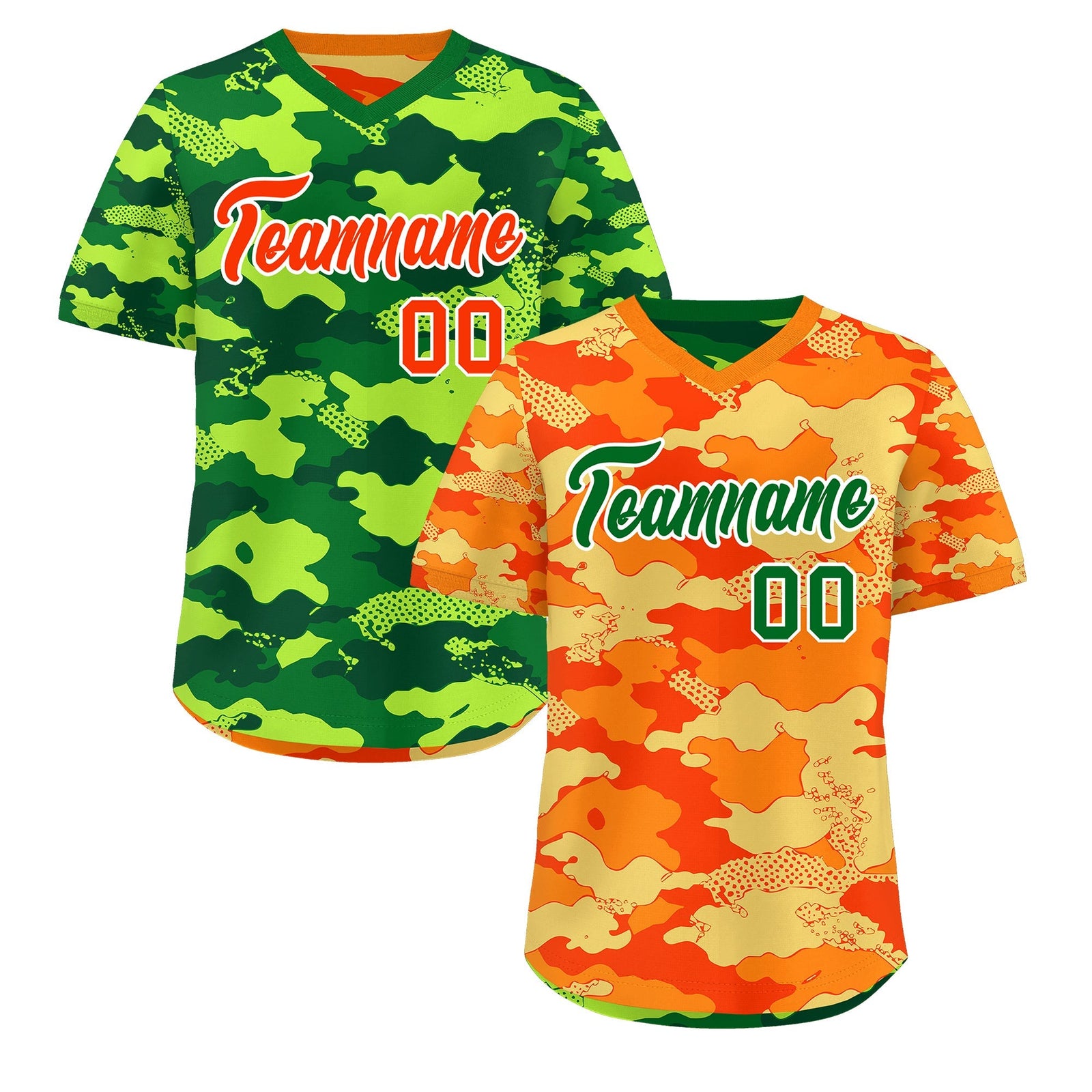 Custom Orange Dark Green Kelly Green Reversible Camo Breathable Baseball Jersey| KXKSHOP