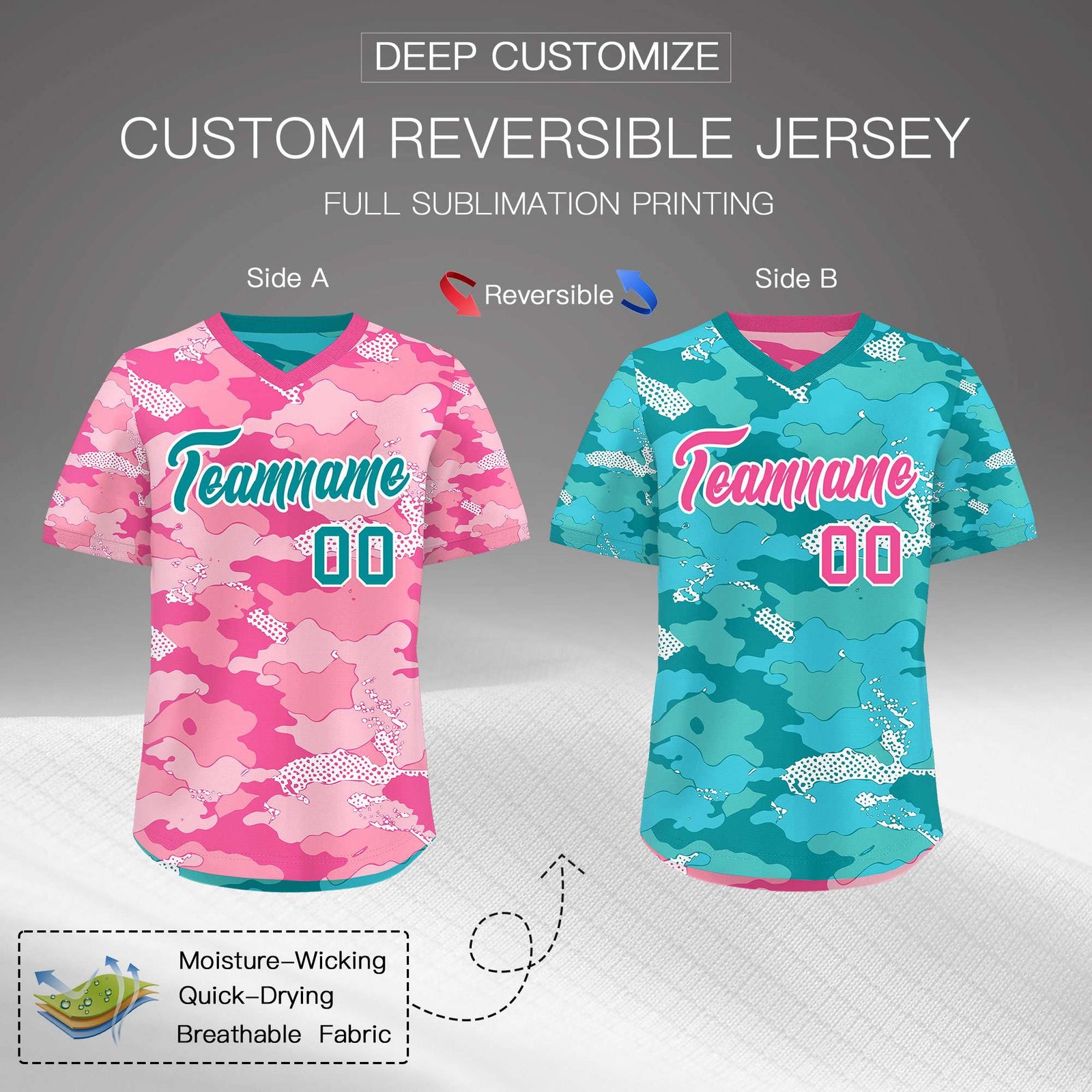 Custom Light Pink Pink White Reversible Camo Lightweight Baseball Jersey| KXKSHOP