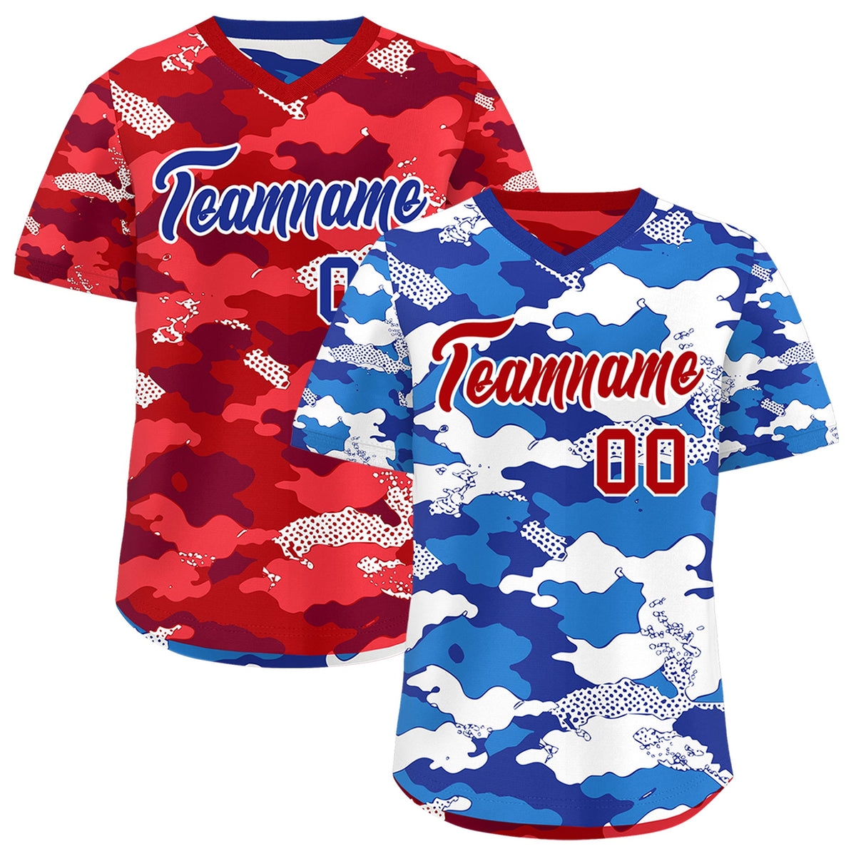Custom Royal Royal Blue Red Reversible Camo Breathable Baseball Jersey| KXKSHOP