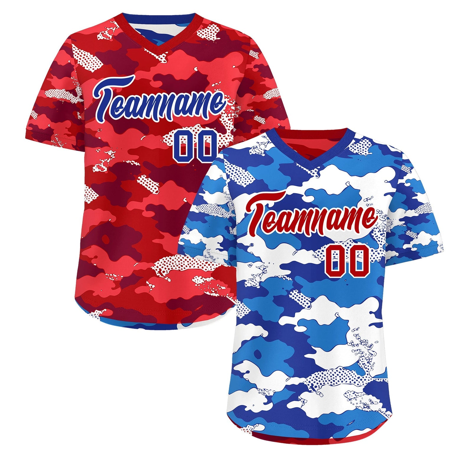 Custom Royal Royal Blue Red Reversible Camo Breathable Baseball Jersey| KXKSHOP