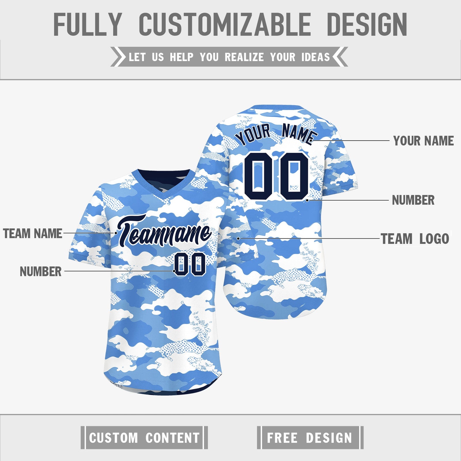 Custom Powder Blue Midnight Blue Silver Reversible Camo Breathable Baseball Jersey| KXKSHOP