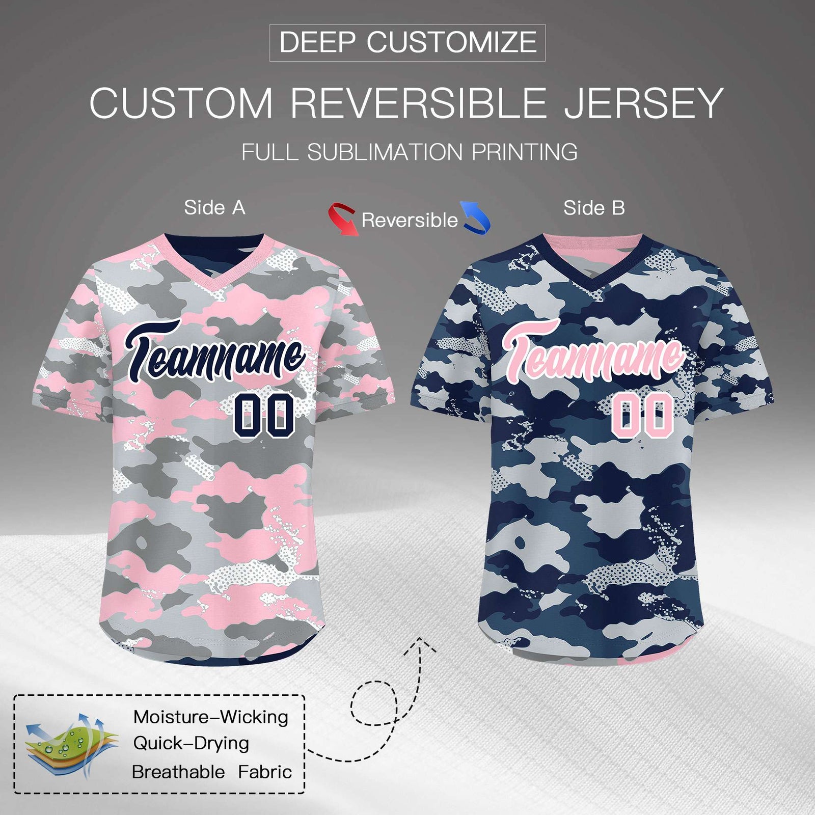 Custom Silver Gray Light Pink Reversible Camo Lightweight Baseball Jersey| KXKSHOP