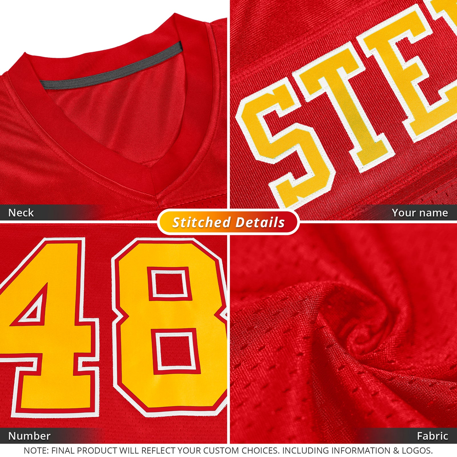 Custom Red White-Gold Classic Style Mesh Authentic Football Jersey