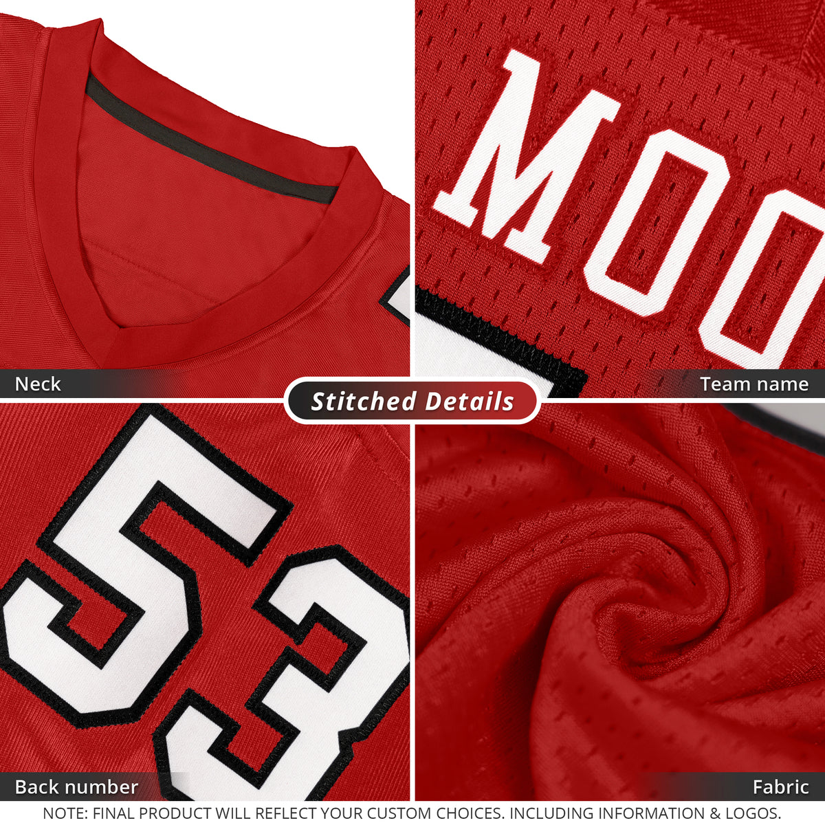 Custom Red White-Black Classic Style Mesh Authentic Football Jersey