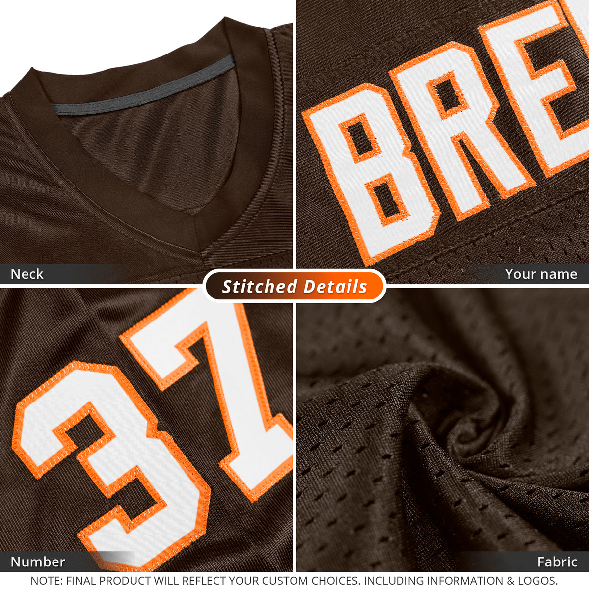 Custom Brown White-Orange Classic Style Mesh Authentic Football Jersey