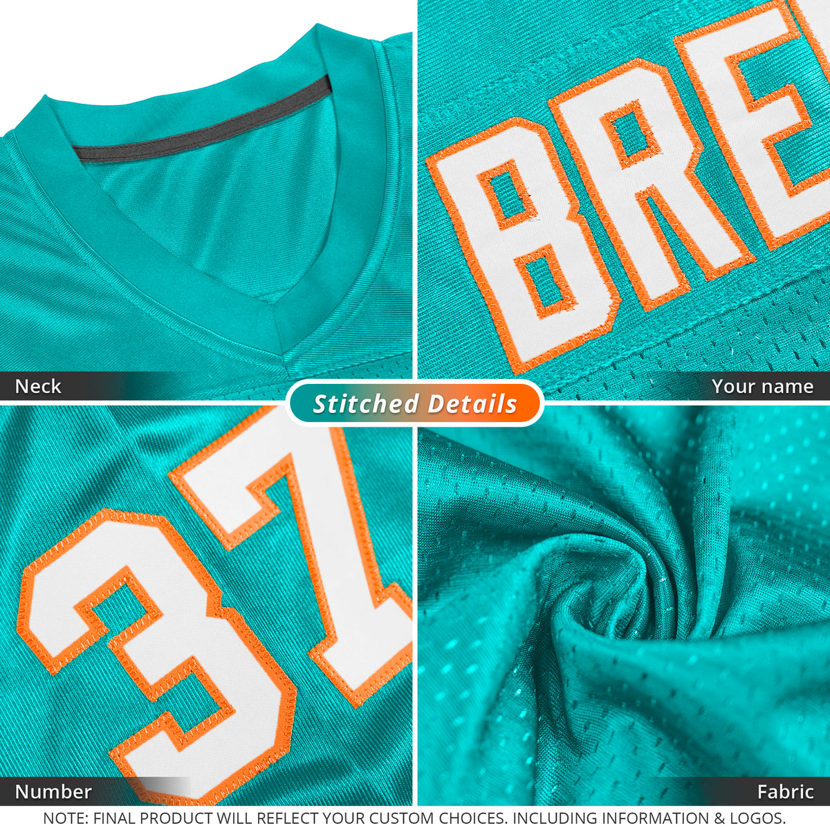 Custom Aqua White-Orange Classic Style Mesh Authentic Football Jersey