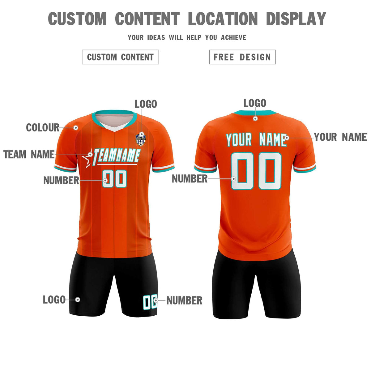 Custom Orange Classic Striped Personalized Soccer Tops/Sets Jersey