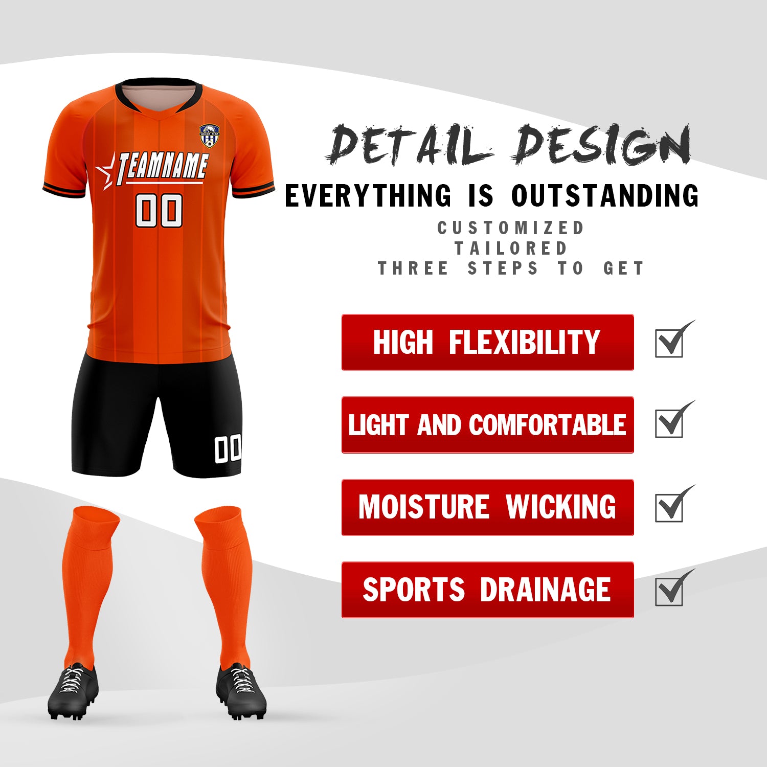 Custom Orange Classic Striped Personalized Soccer Tops/Sets Jersey