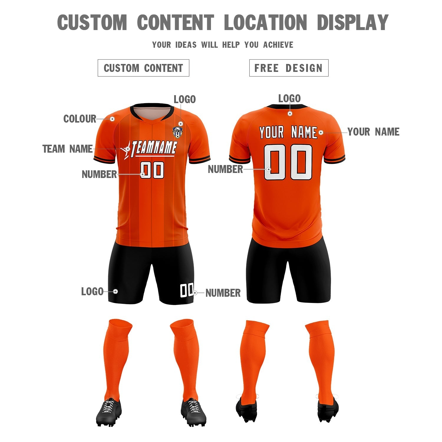 Custom Orange Classic Striped Personalized Soccer Tops/Sets Jersey