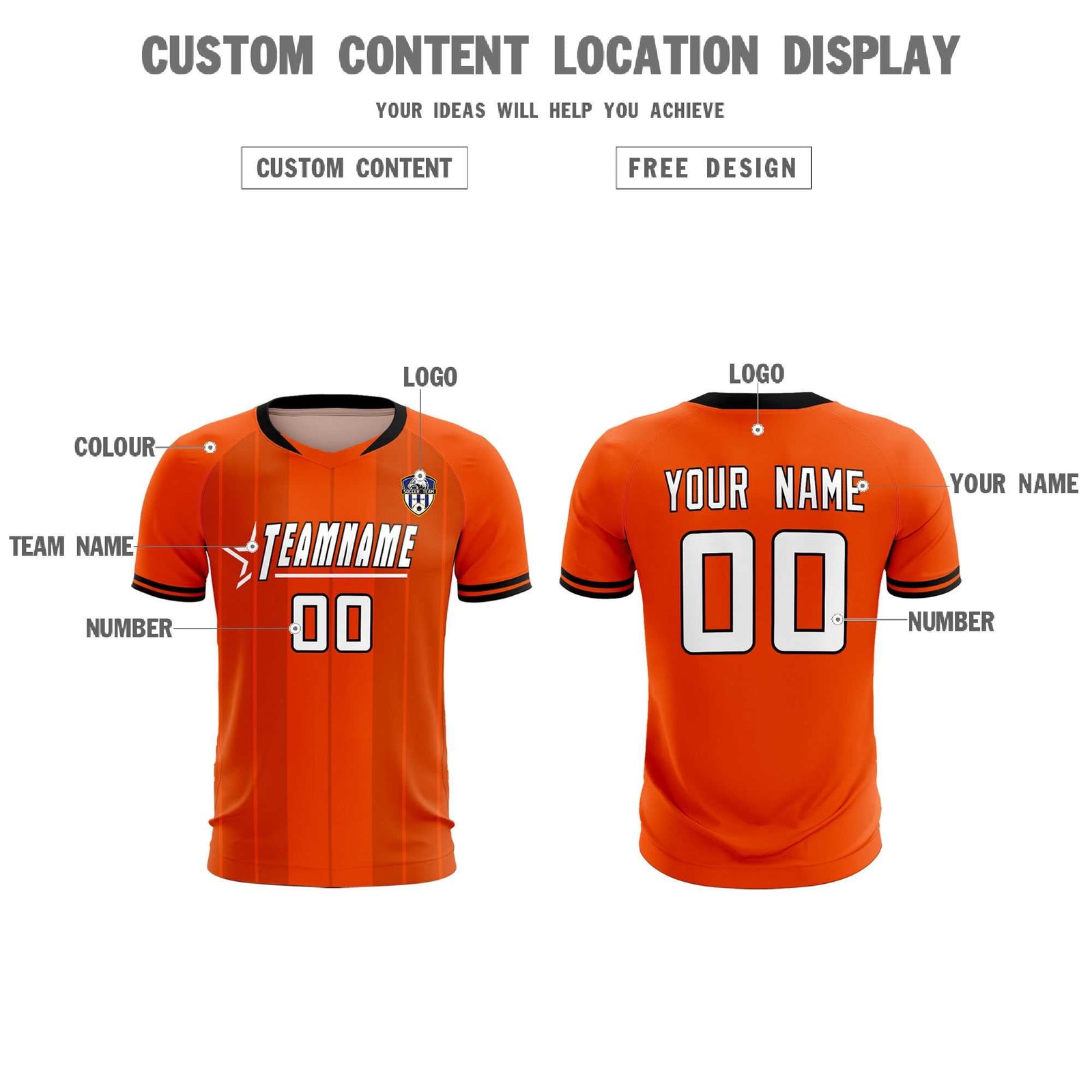 Custom Orange Classic Striped Personalized Soccer Tops/Sets Jersey