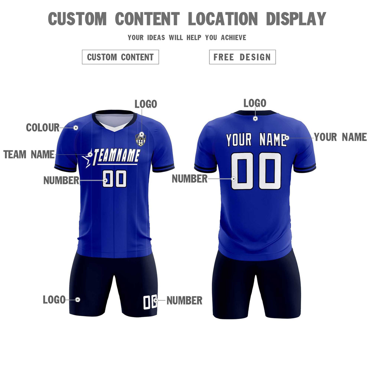 Custom Royal Classic Striped Personalized Soccer Tops/Sets Jersey