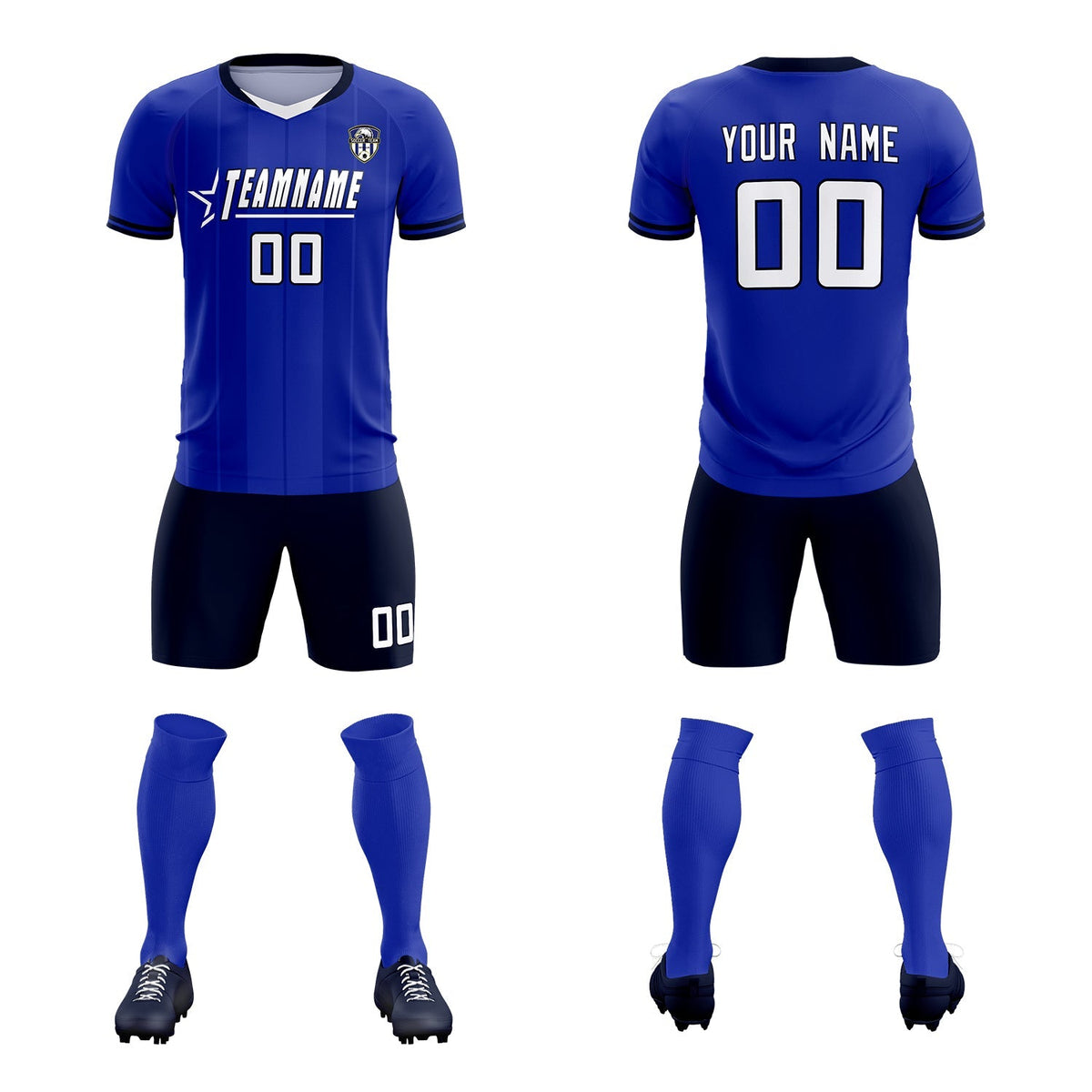 Custom Royal Classic Striped Personalized Soccer Tops/Sets Jersey