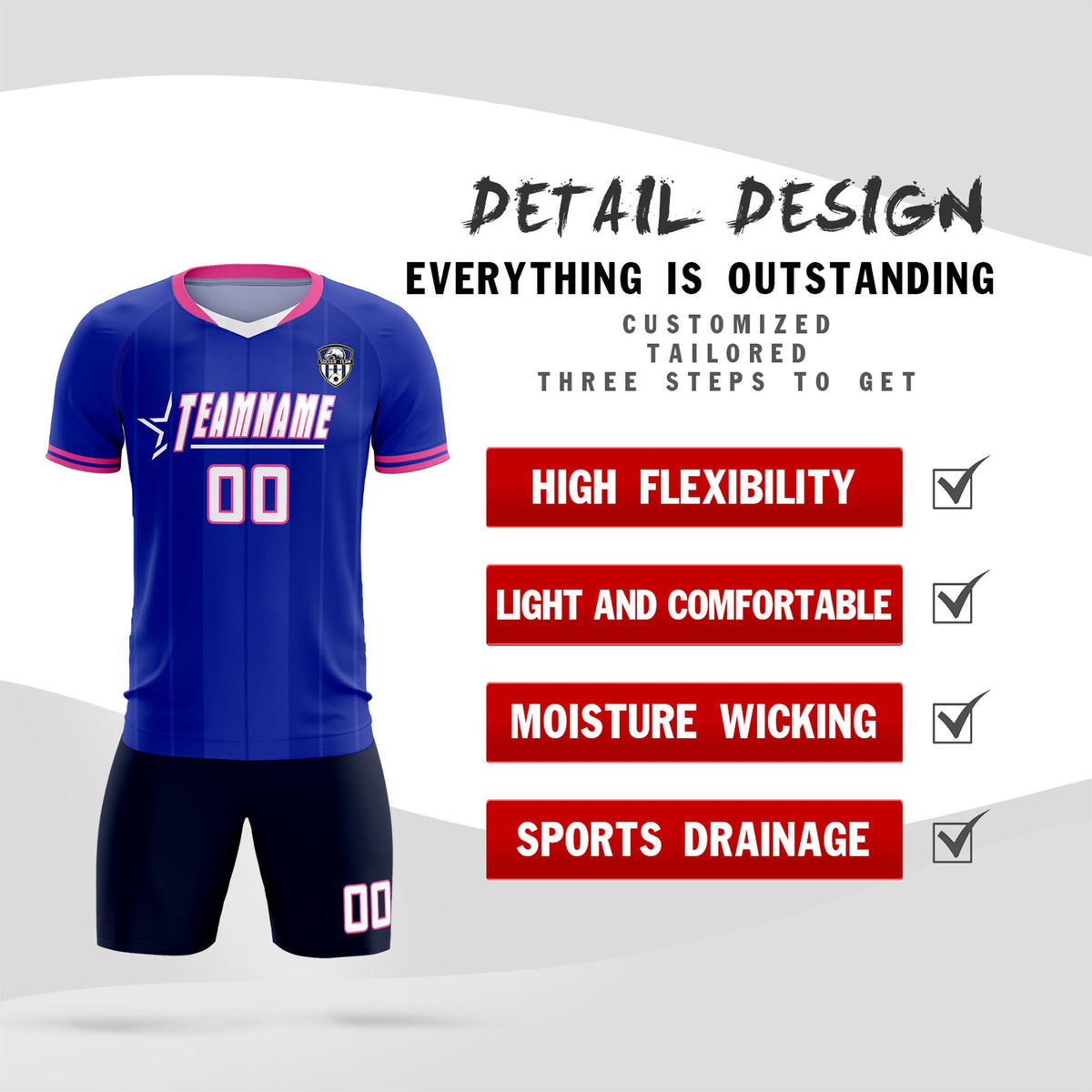 Custom Royal Classic Striped Personalized Soccer Tops/Sets Jersey