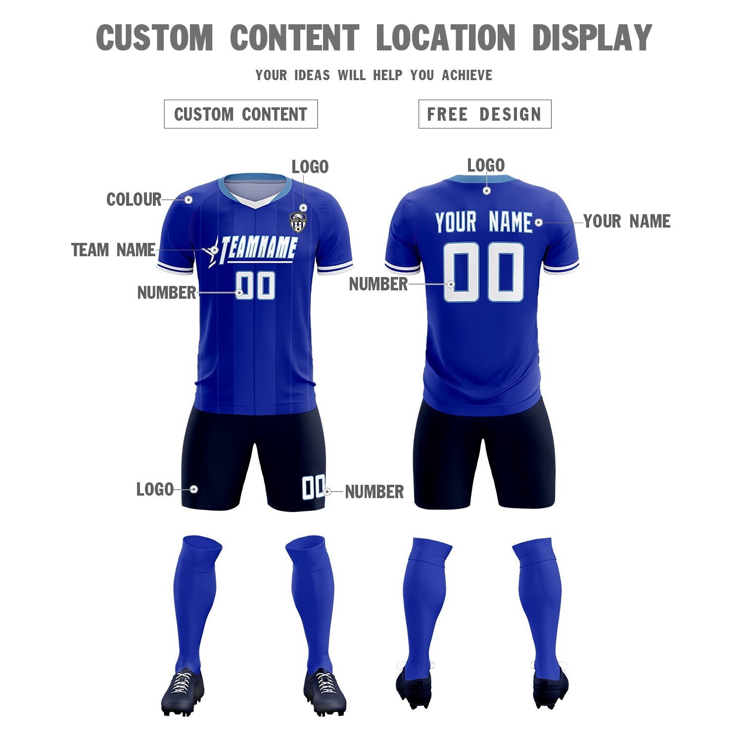 Custom Royal Classic Striped Personalized Soccer Tops/Sets Jersey