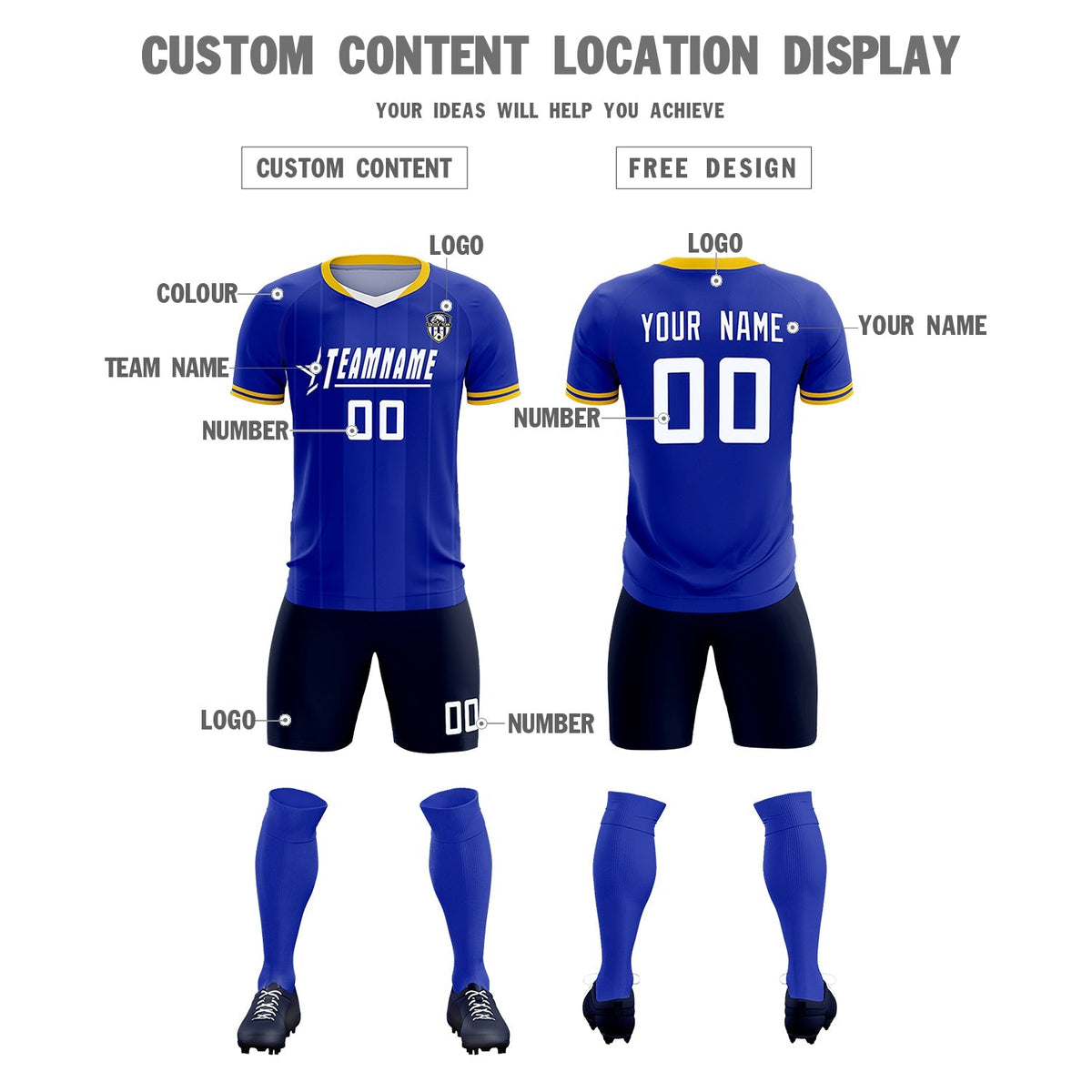 Custom Royal Classic Striped Personalized Soccer Tops/Sets Jersey