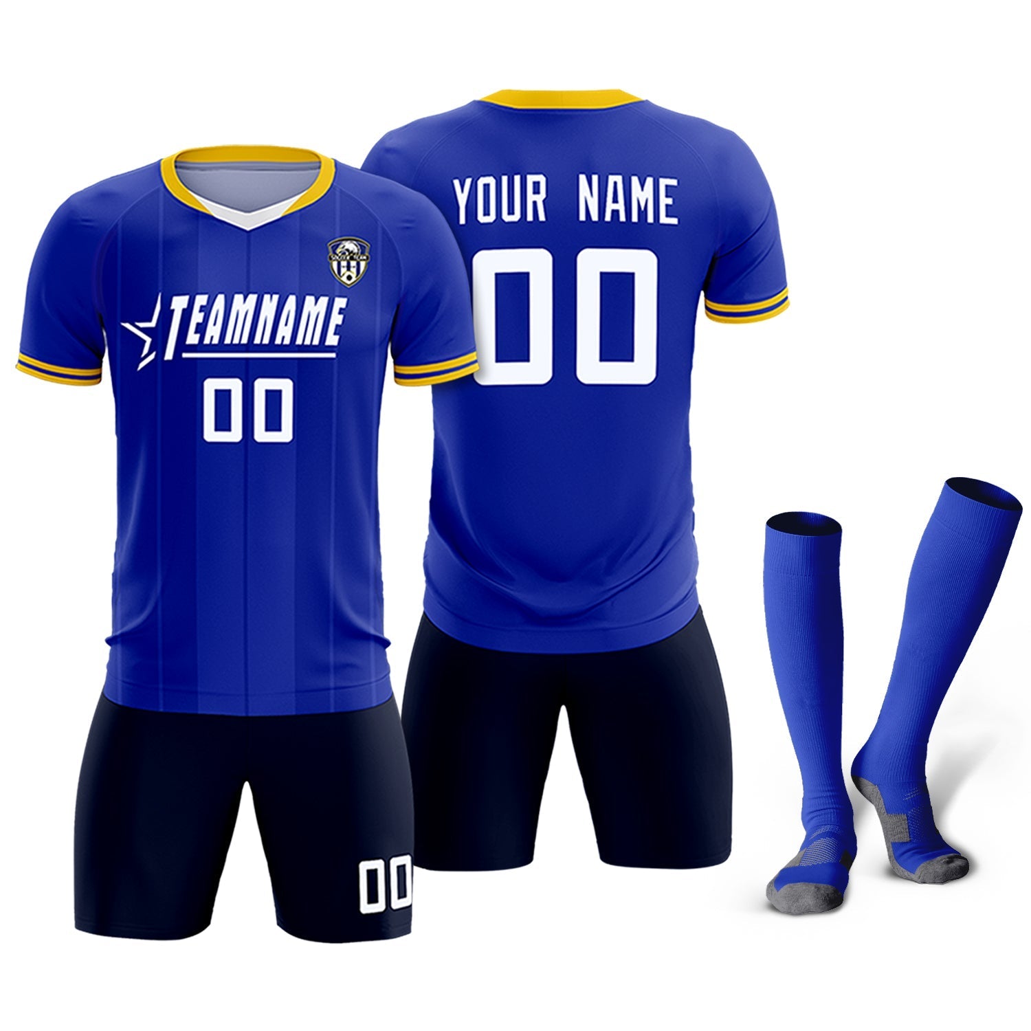 Custom Royal Classic Striped Personalized Soccer Tops/Sets Jersey