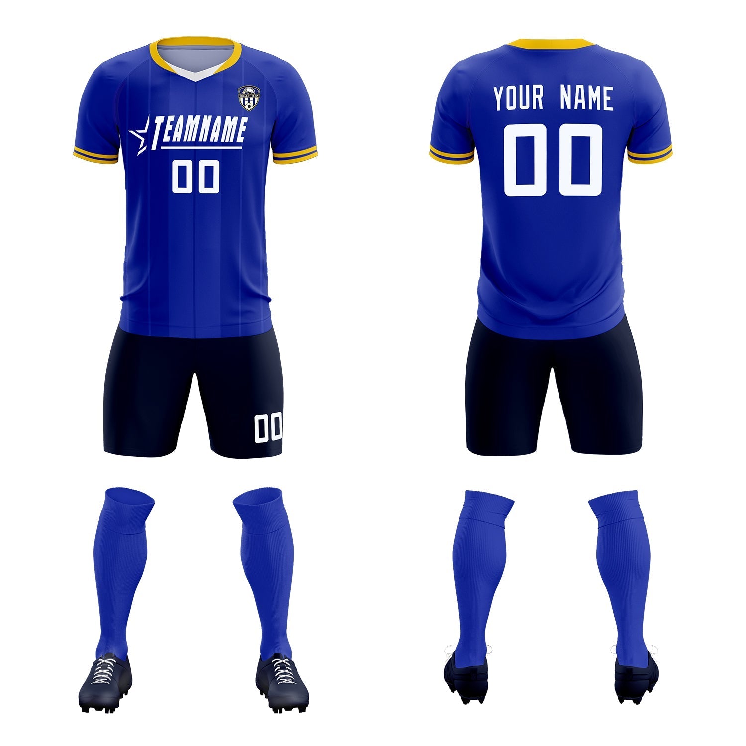 Custom Royal Classic Striped Personalized Soccer Tops/Sets Jersey