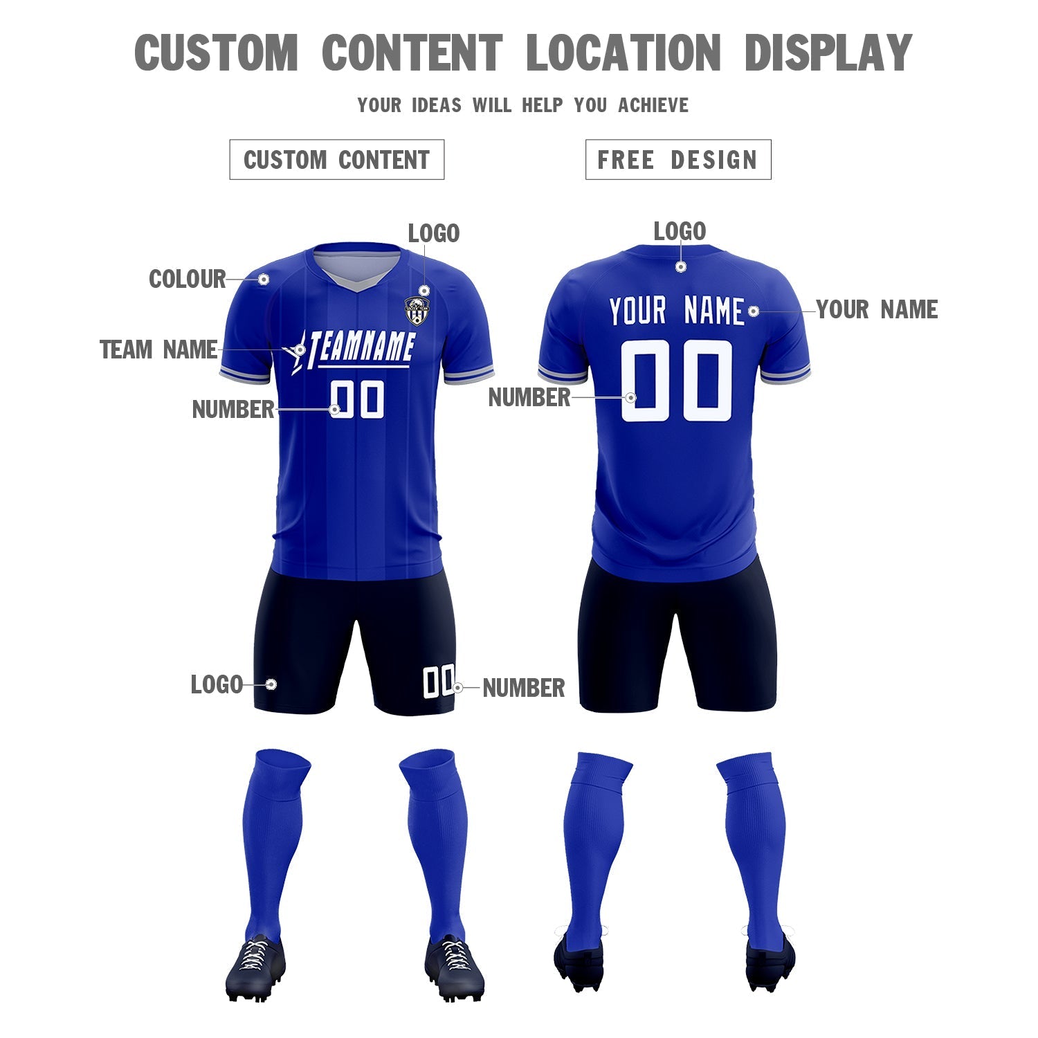 Custom Royal Classic Striped Personalized Soccer Tops/Sets Jersey