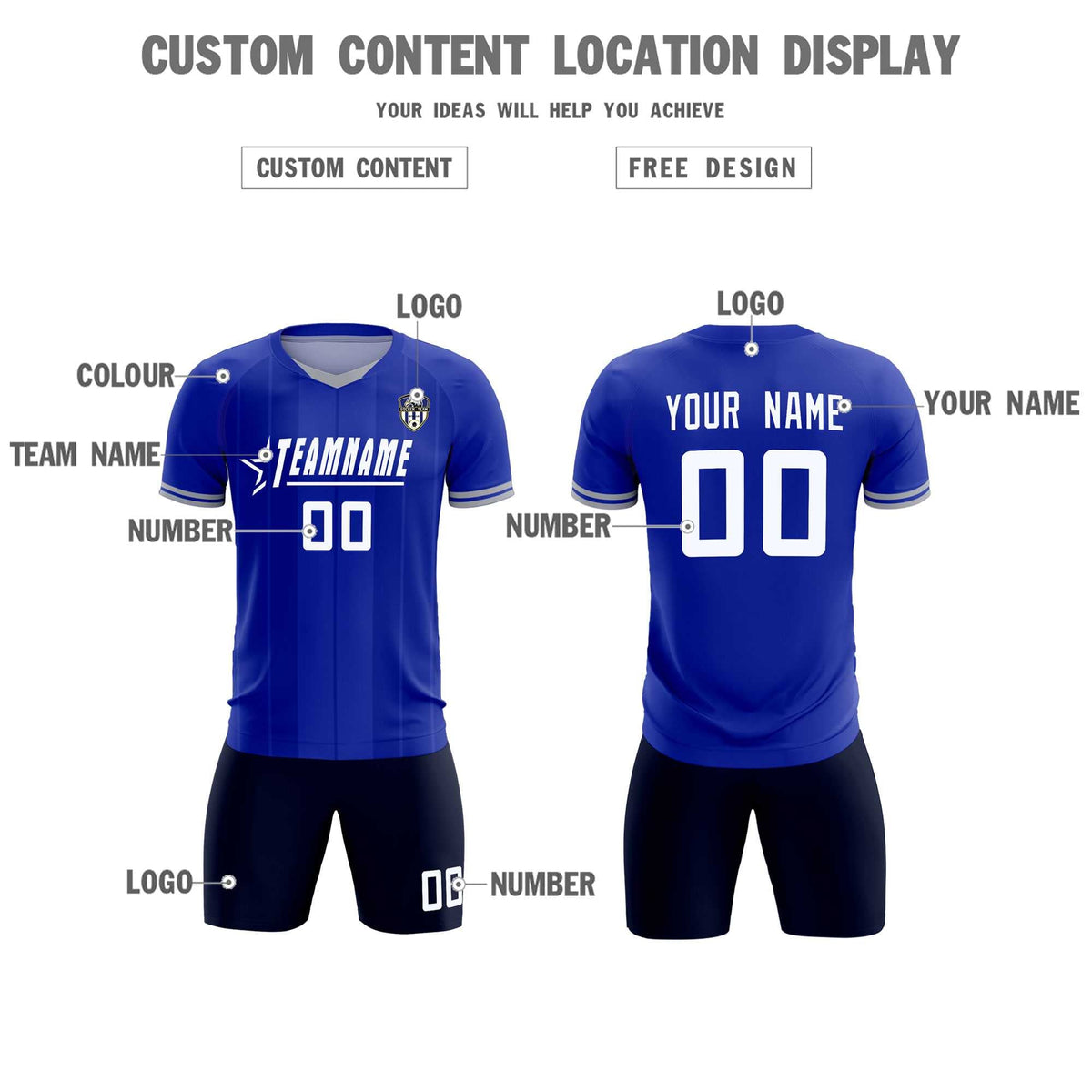 Custom Royal Classic Striped Personalized Soccer Tops/Sets Jersey