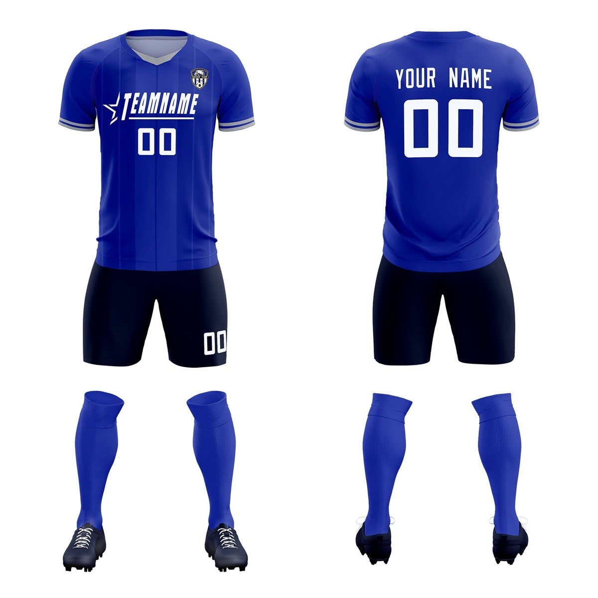 Custom Royal Classic Striped Personalized Soccer Tops/Sets Jersey