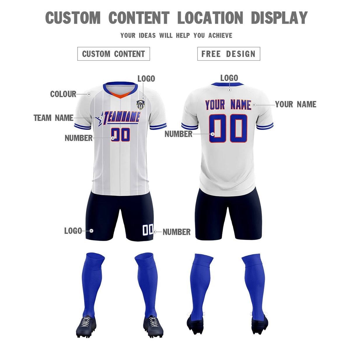 Custom White Classic Striped Personalized Soccer Tops/Sets Jersey