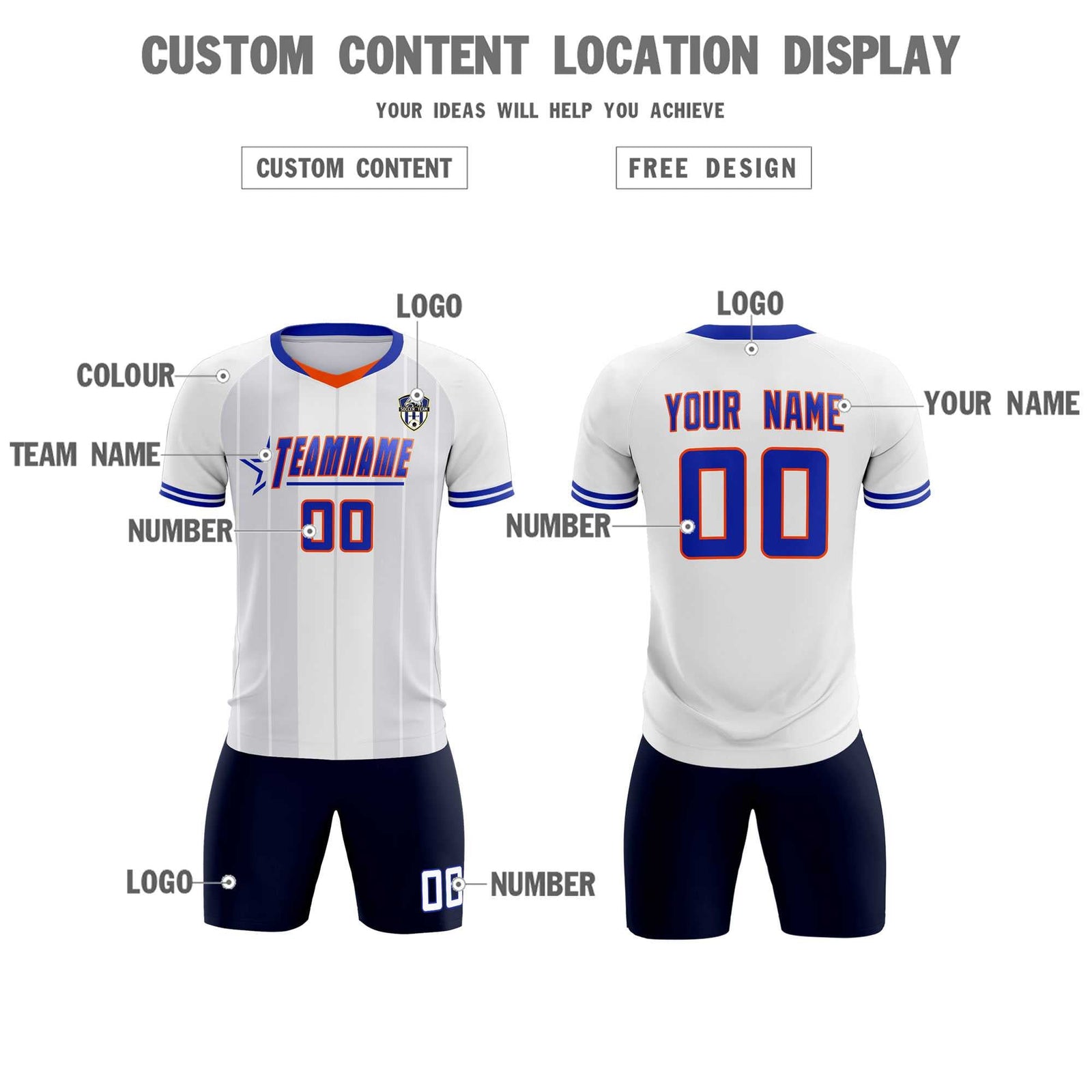 Custom White Classic Striped Personalized Soccer Tops/Sets Jersey