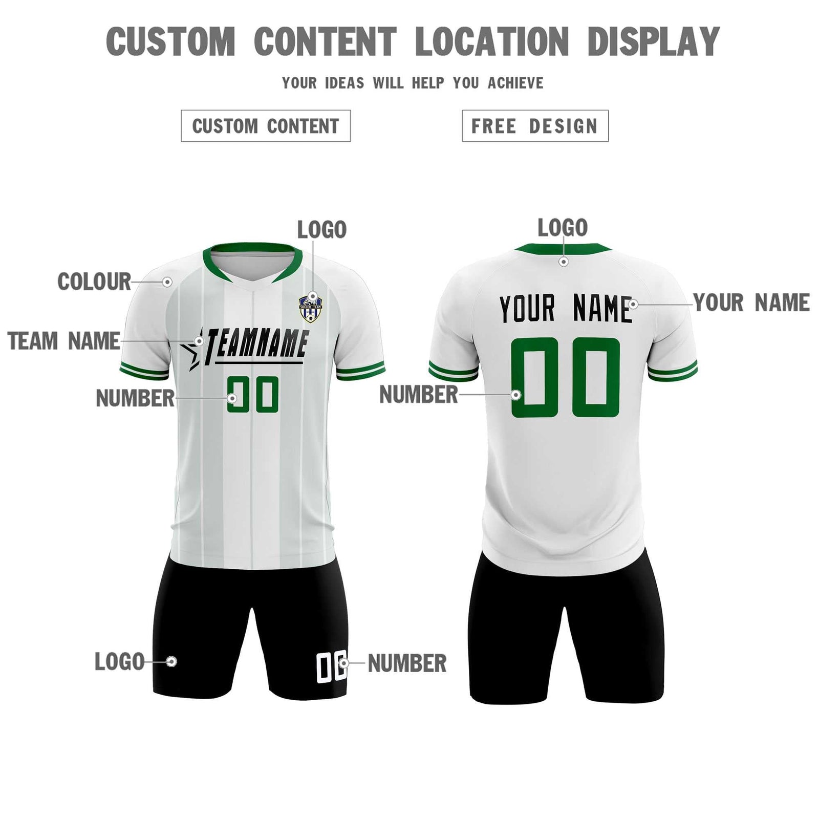Custom White Classic Striped Personalized Soccer Tops/Sets Jersey