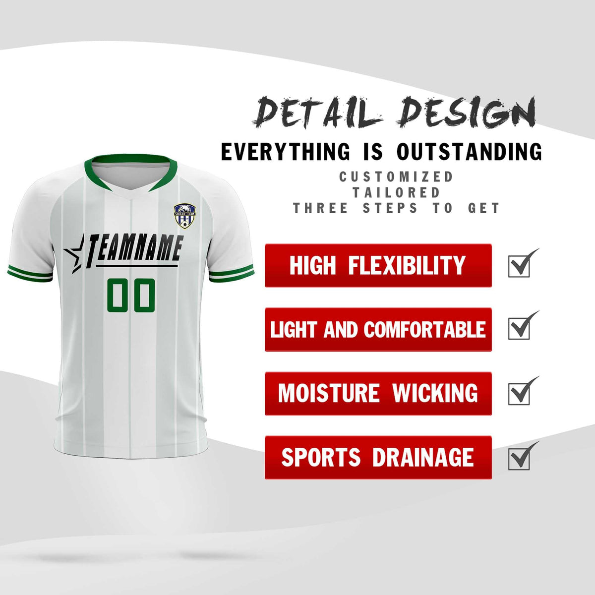Custom White Classic Striped Personalized Soccer Tops/Sets Jersey