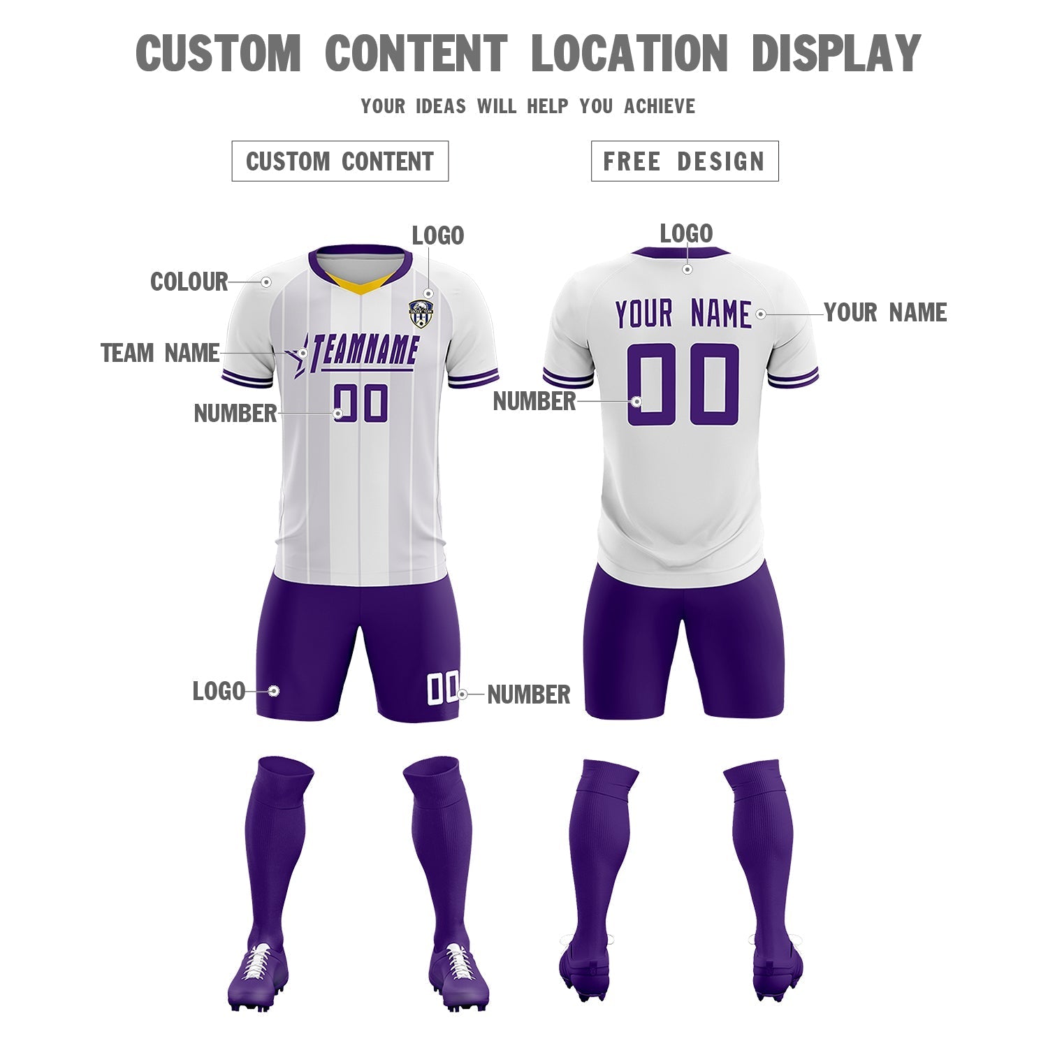 Custom White Classic Striped Personalized Soccer Tops/Sets Jersey