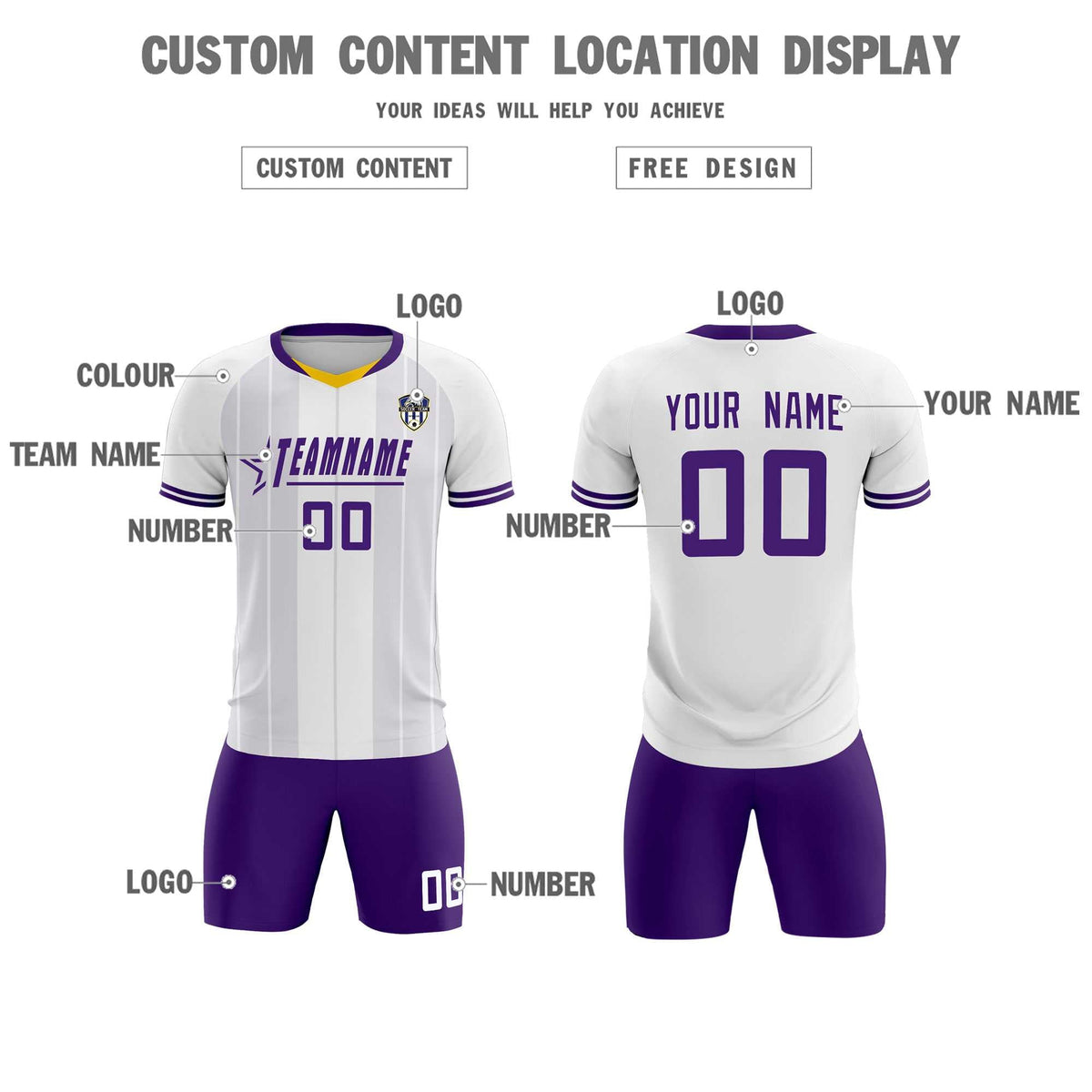 Custom White Classic Striped Personalized Soccer Tops/Sets Jersey