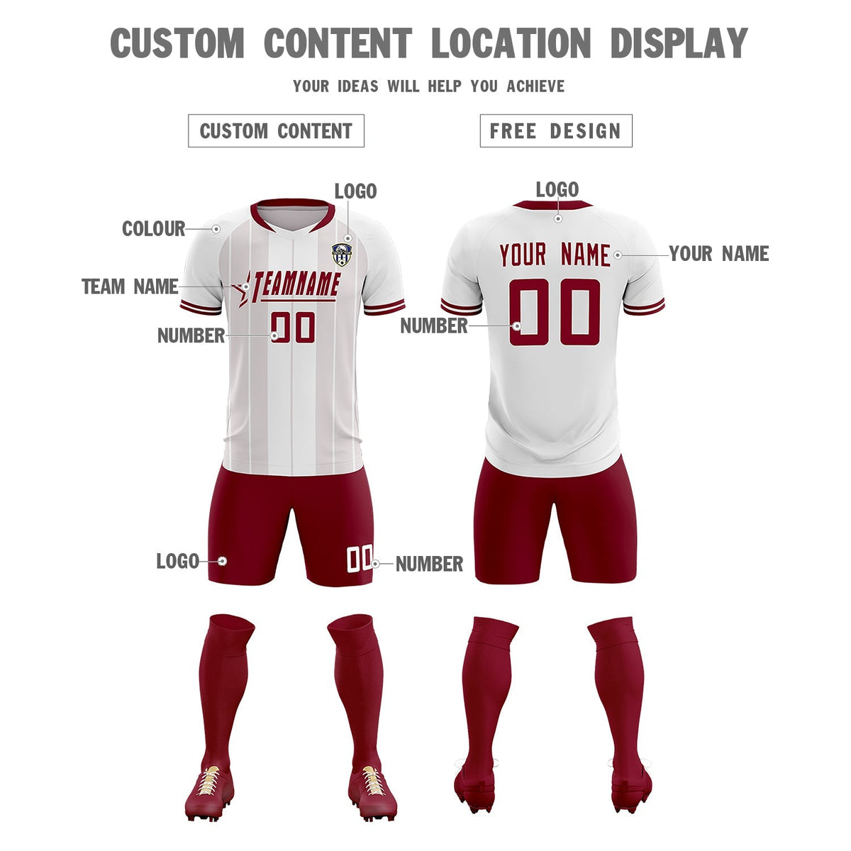 Custom White Classic Striped Personalized Soccer Tops/Sets Jersey