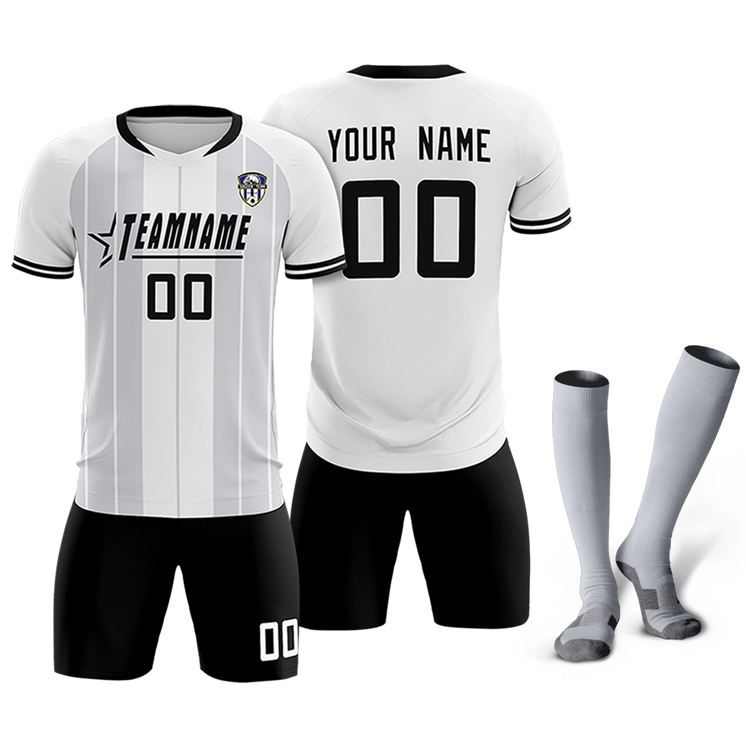 Custom White Classic Striped Personalized Soccer Tops/Sets Jersey
