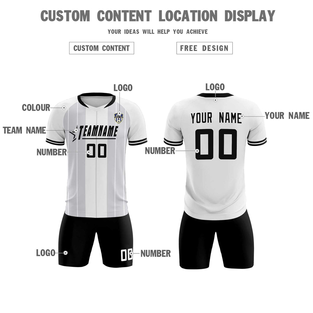 Custom White Classic Striped Personalized Soccer Tops/Sets Jersey