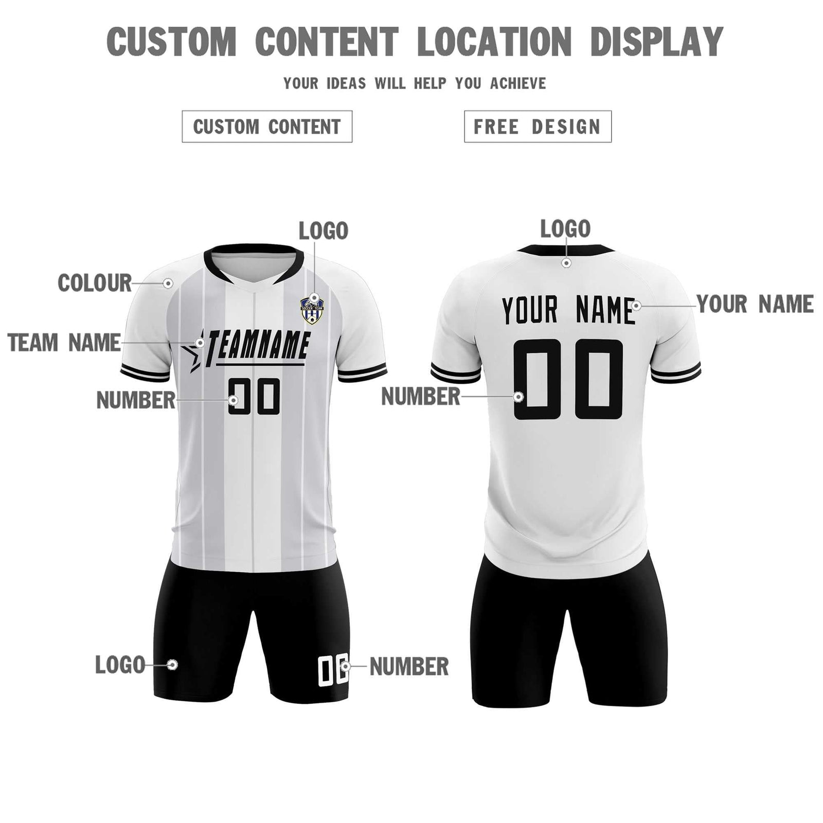 Custom White Classic Striped Personalized Soccer Tops/Sets Jersey
