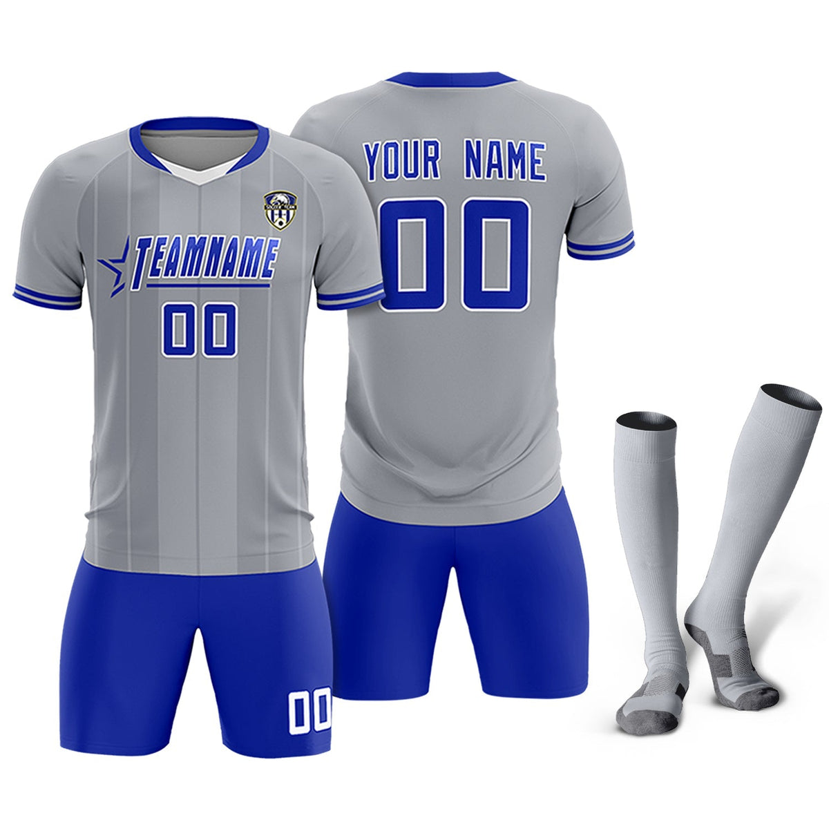 Custom Gray Classic Striped Personalized Soccer Tops/Sets Jersey