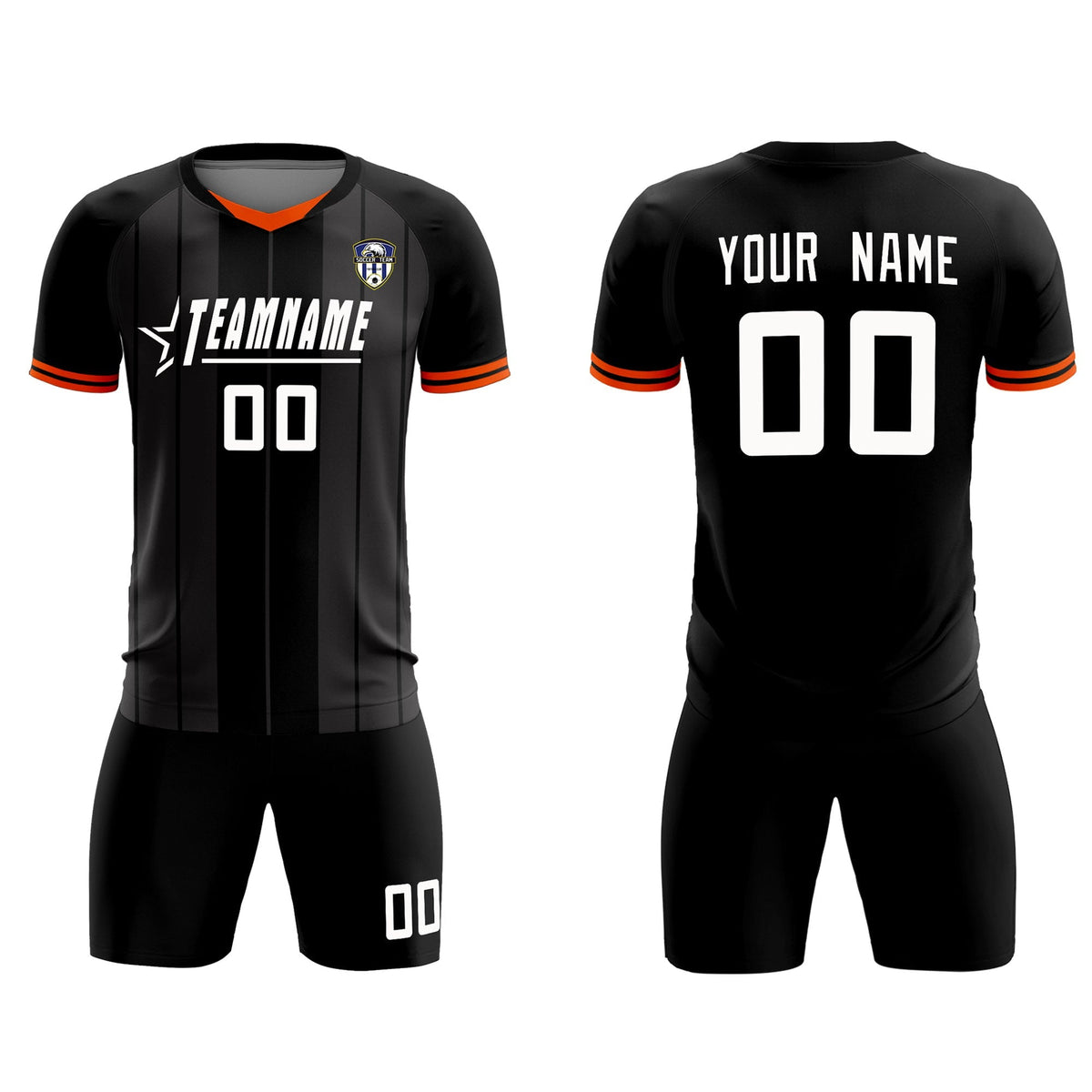Custom Black Classic Striped Personalized Soccer Tops/Sets Jersey