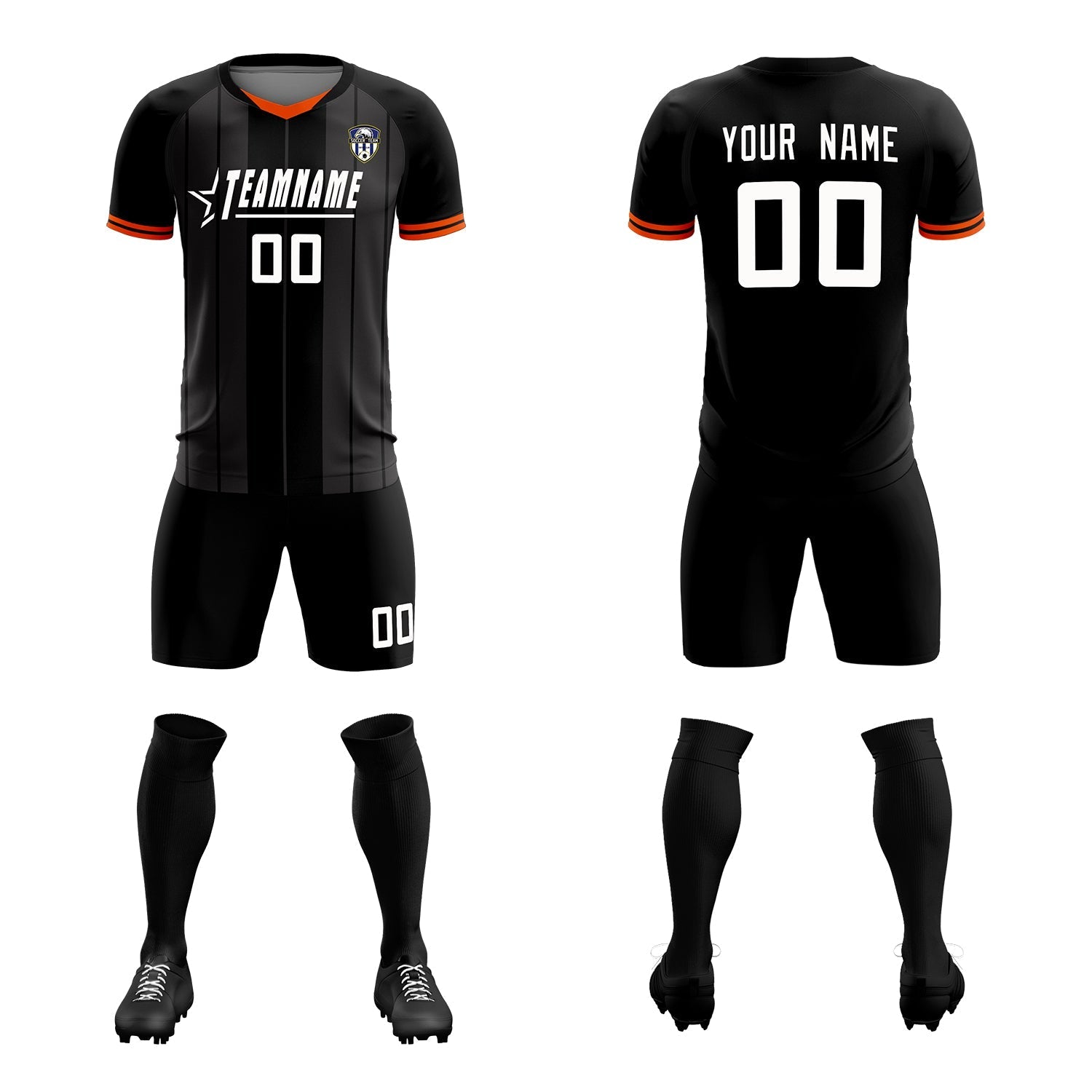 Custom Black Classic Striped Personalized Soccer Tops/Sets Jersey