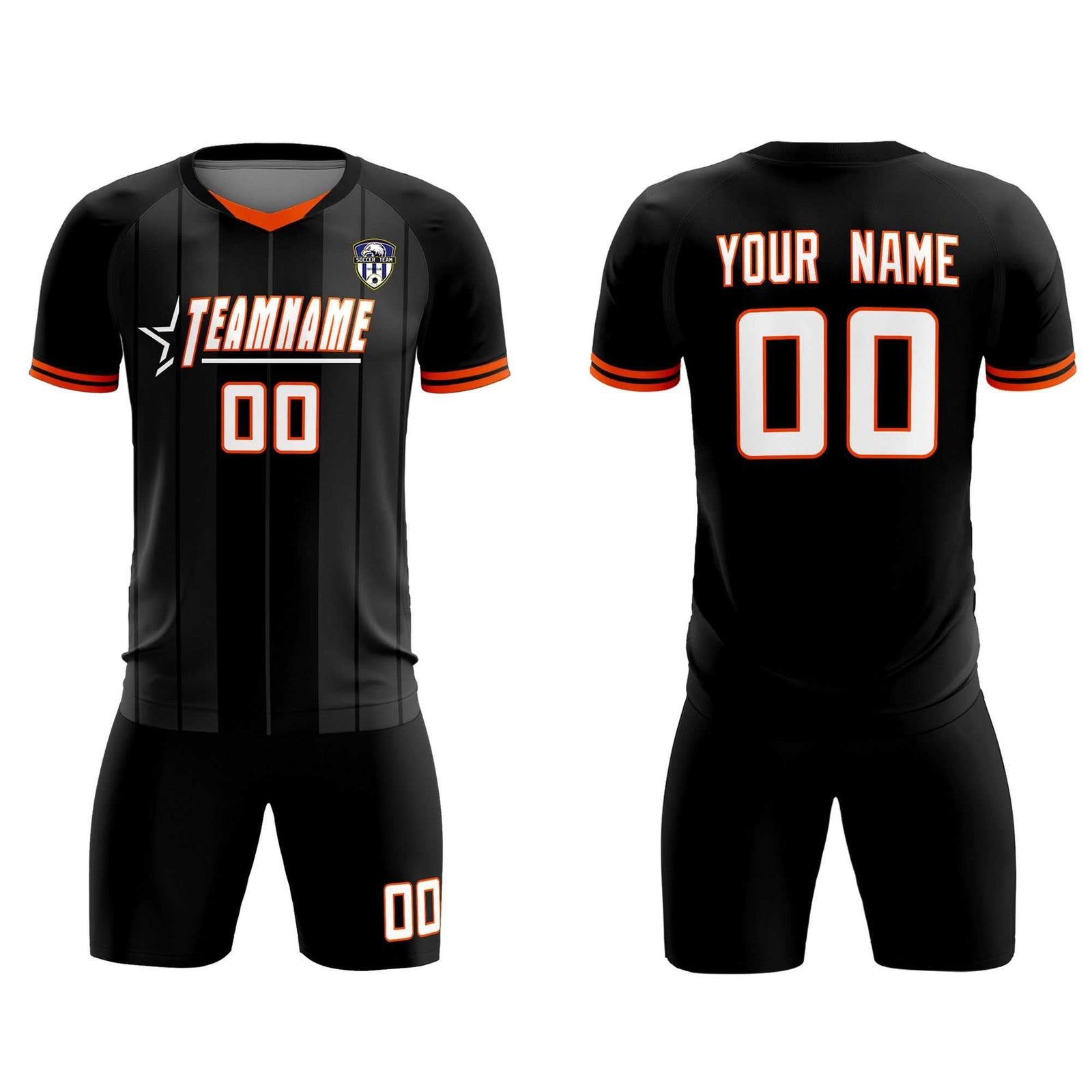 Custom Black Classic Striped Personalized Soccer Tops/Sets Jersey