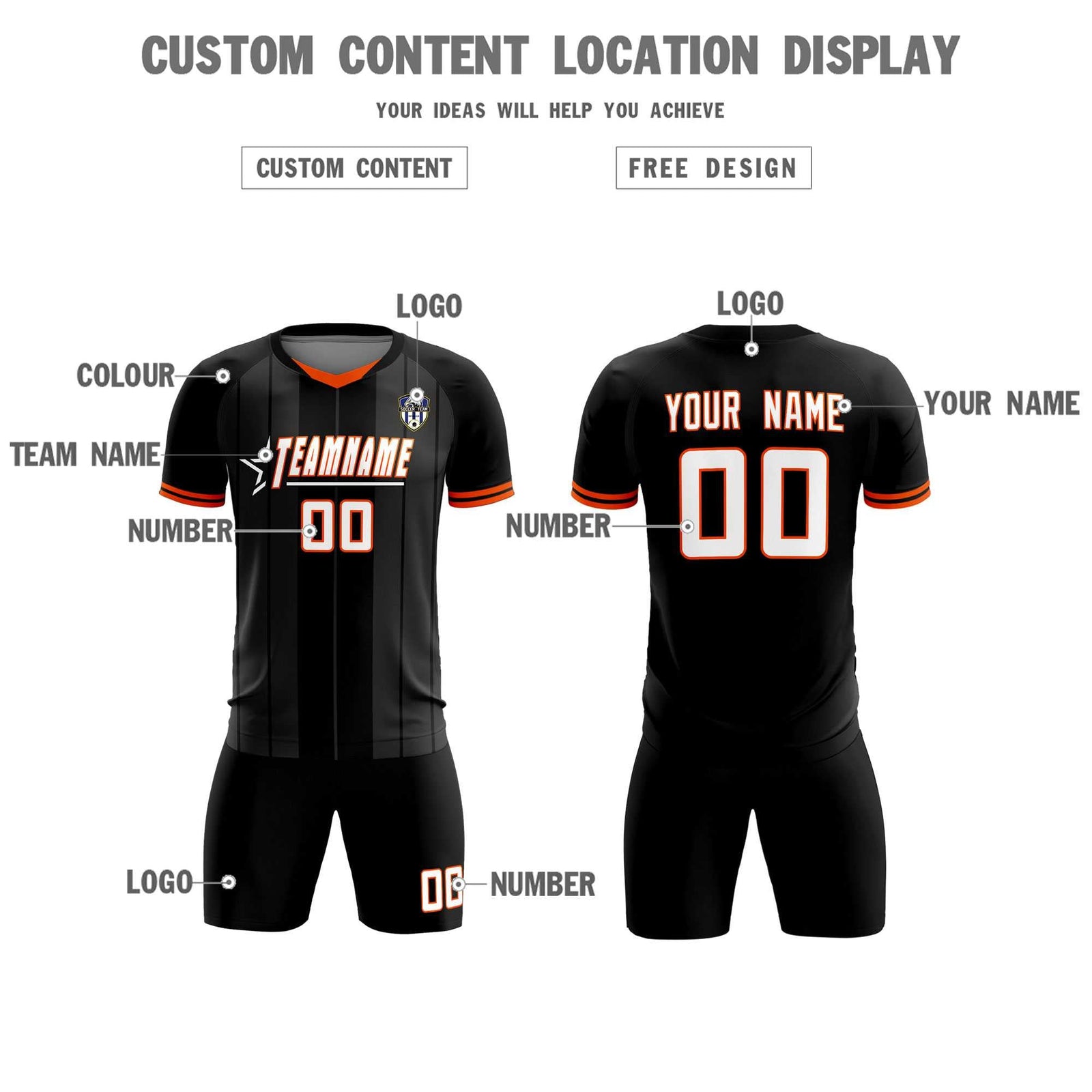 Custom Black Classic Striped Personalized Soccer Tops/Sets Jersey