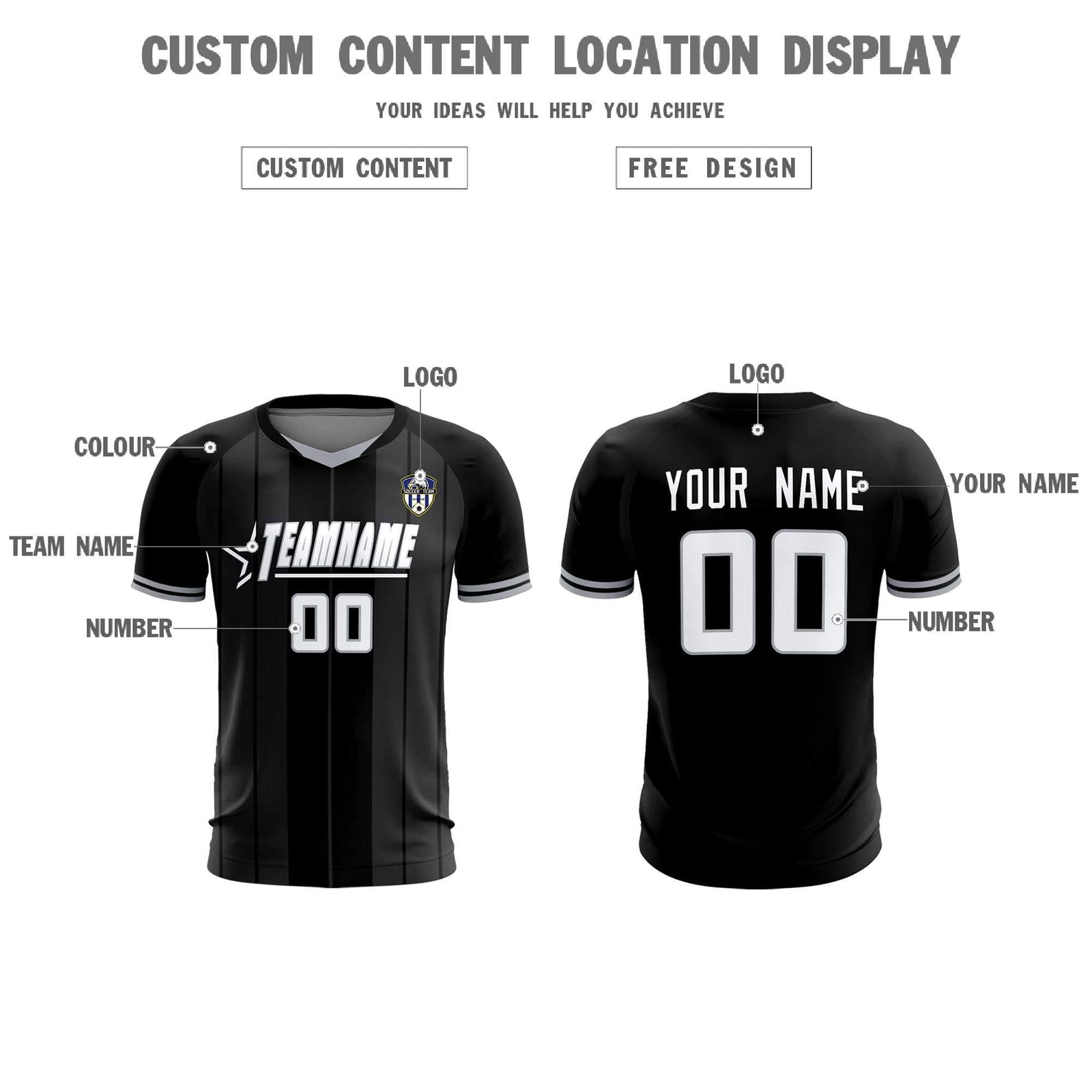 Custom Black Classic Striped Personalized Soccer Tops/Sets Jersey