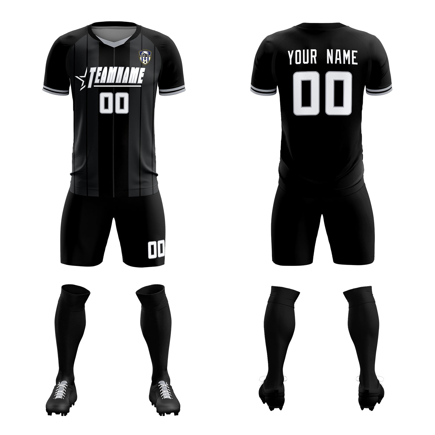 Custom Black Classic Striped Personalized Soccer Tops/Sets Jersey