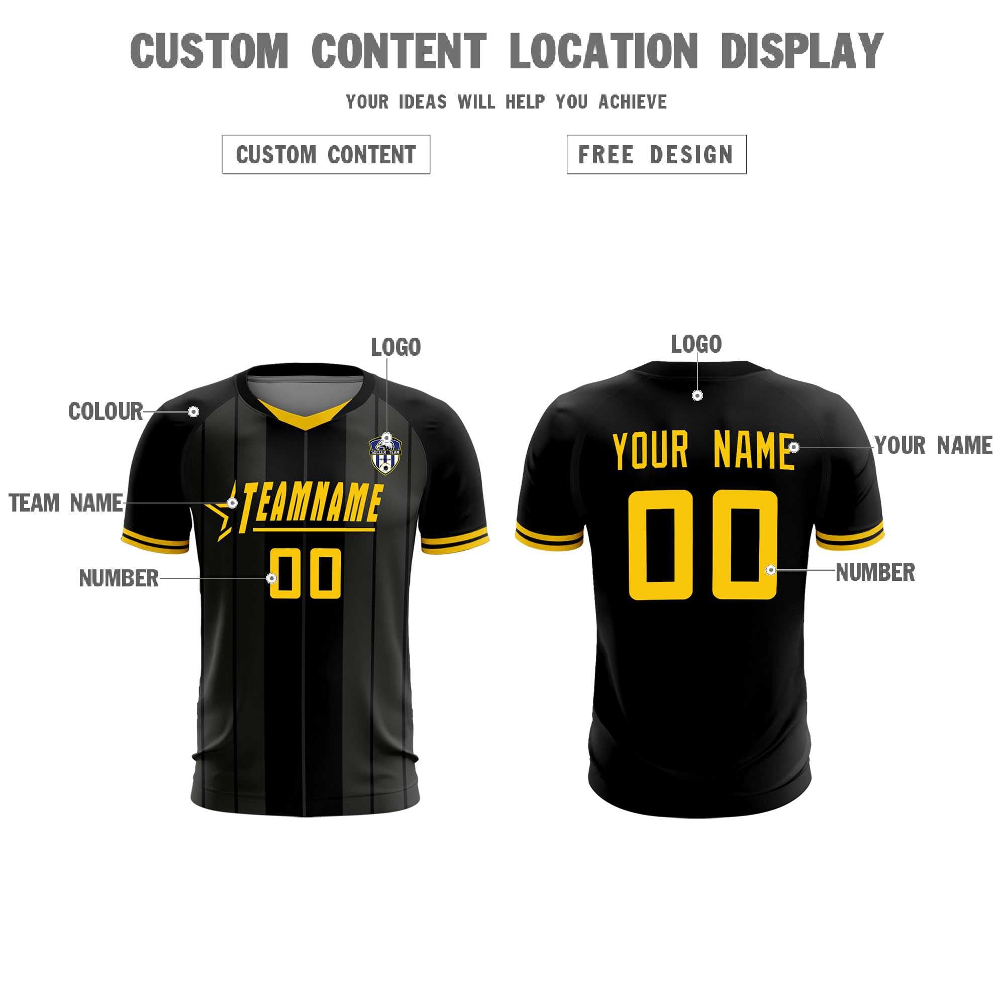Custom Black Classic Striped Personalized Soccer Tops/Sets Jersey