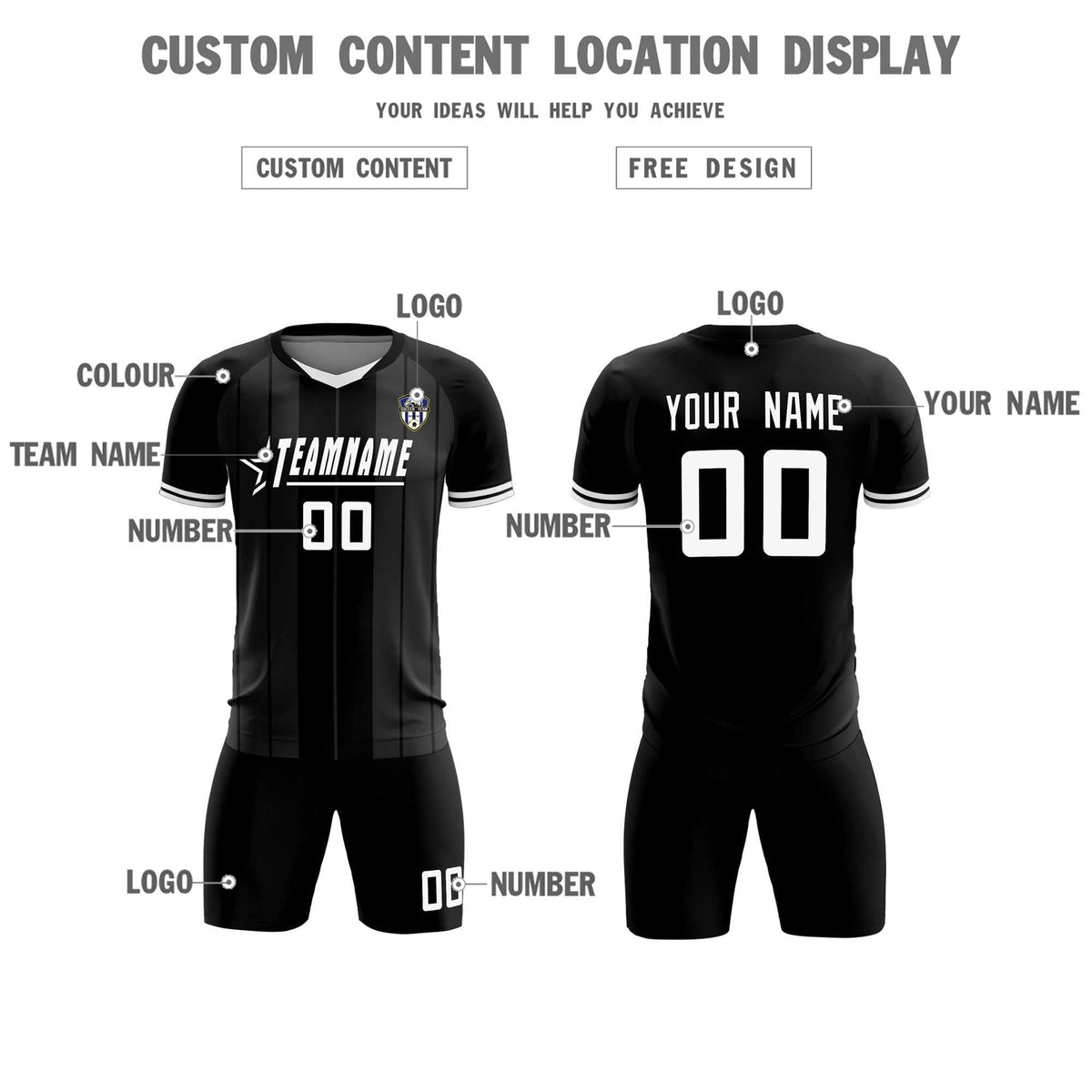 Custom Black Classic Striped Personalized Soccer Tops/Sets Jersey
