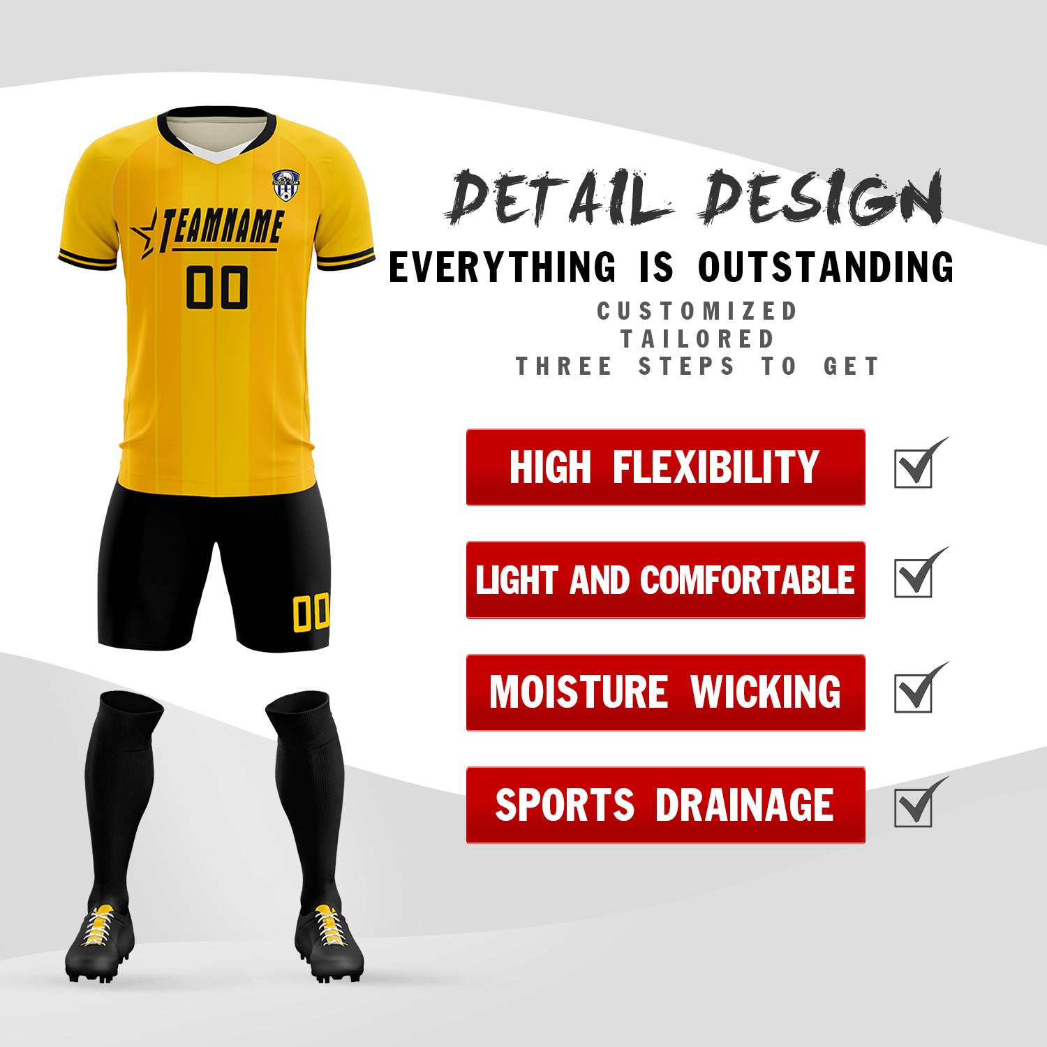 Custom Gold Classic Striped Personalized Soccer Tops/Sets Jersey
