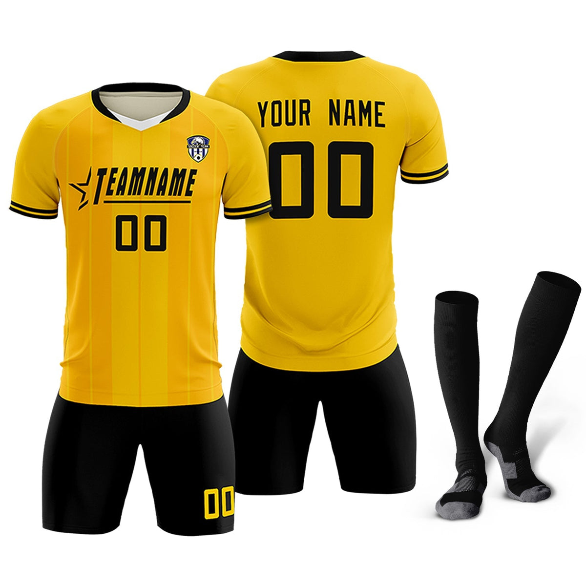 Custom Gold Classic Striped Personalized Soccer Tops/Sets Jersey